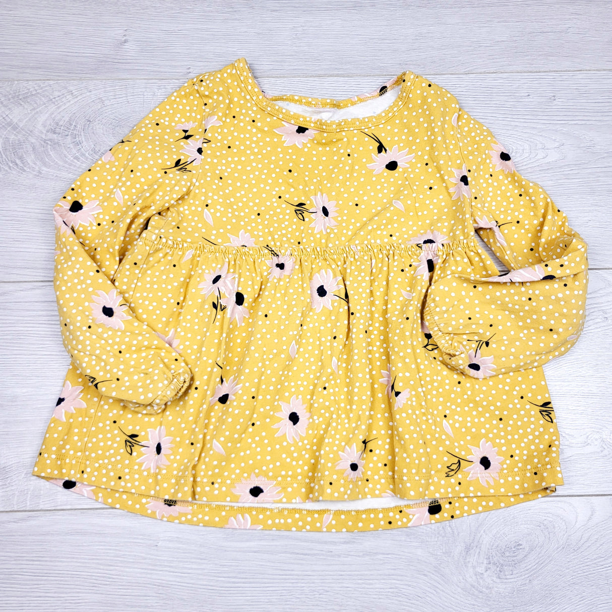 BNG2 - Carters yellow polka dot long sleeved top with flowers. Size 5T