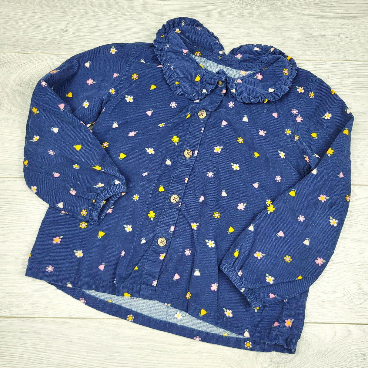 BNG2 - Joe navy floral print button down corduroy top. Approx 4/5T