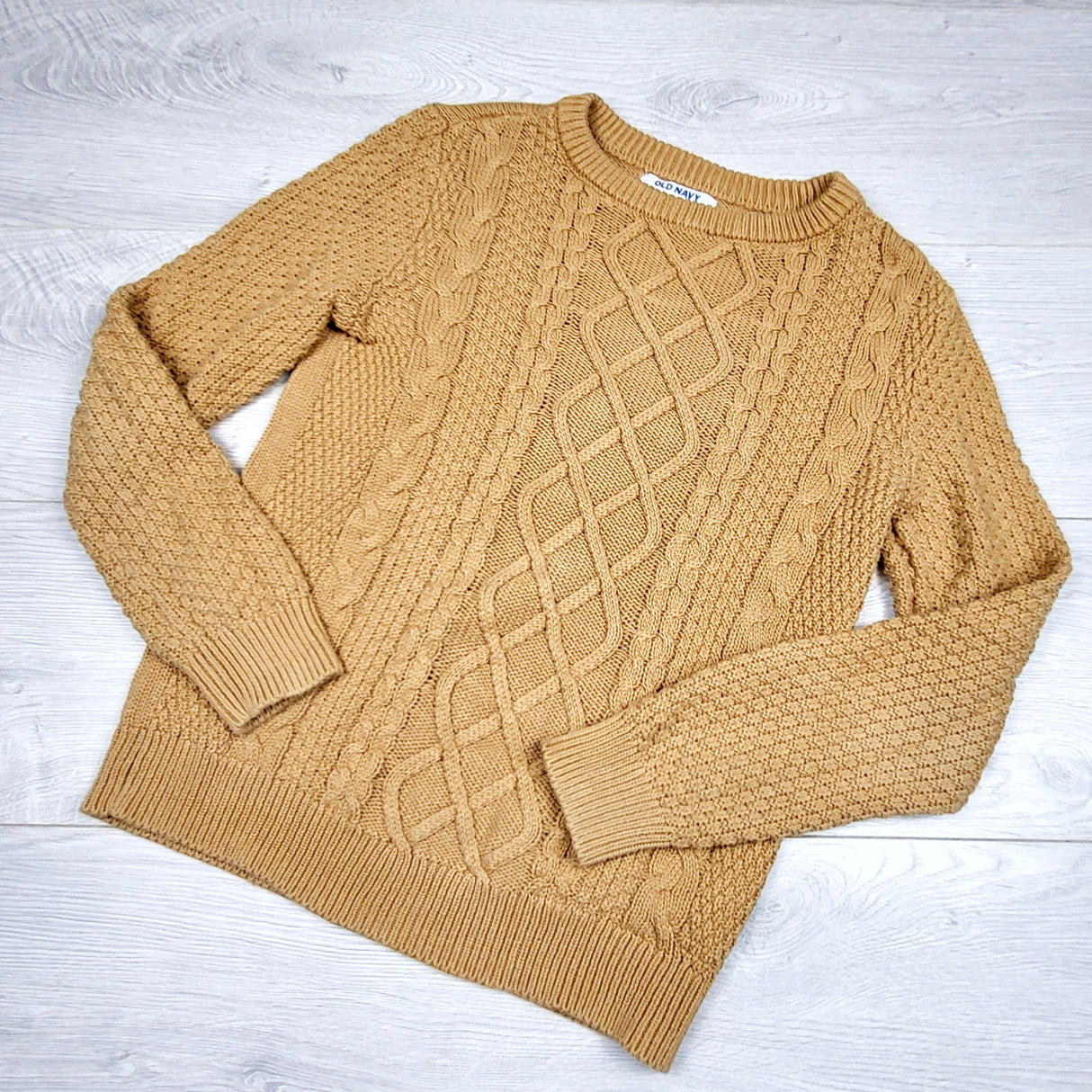 DPAR1 - Old Navy tan cable knit sweater. Size 8