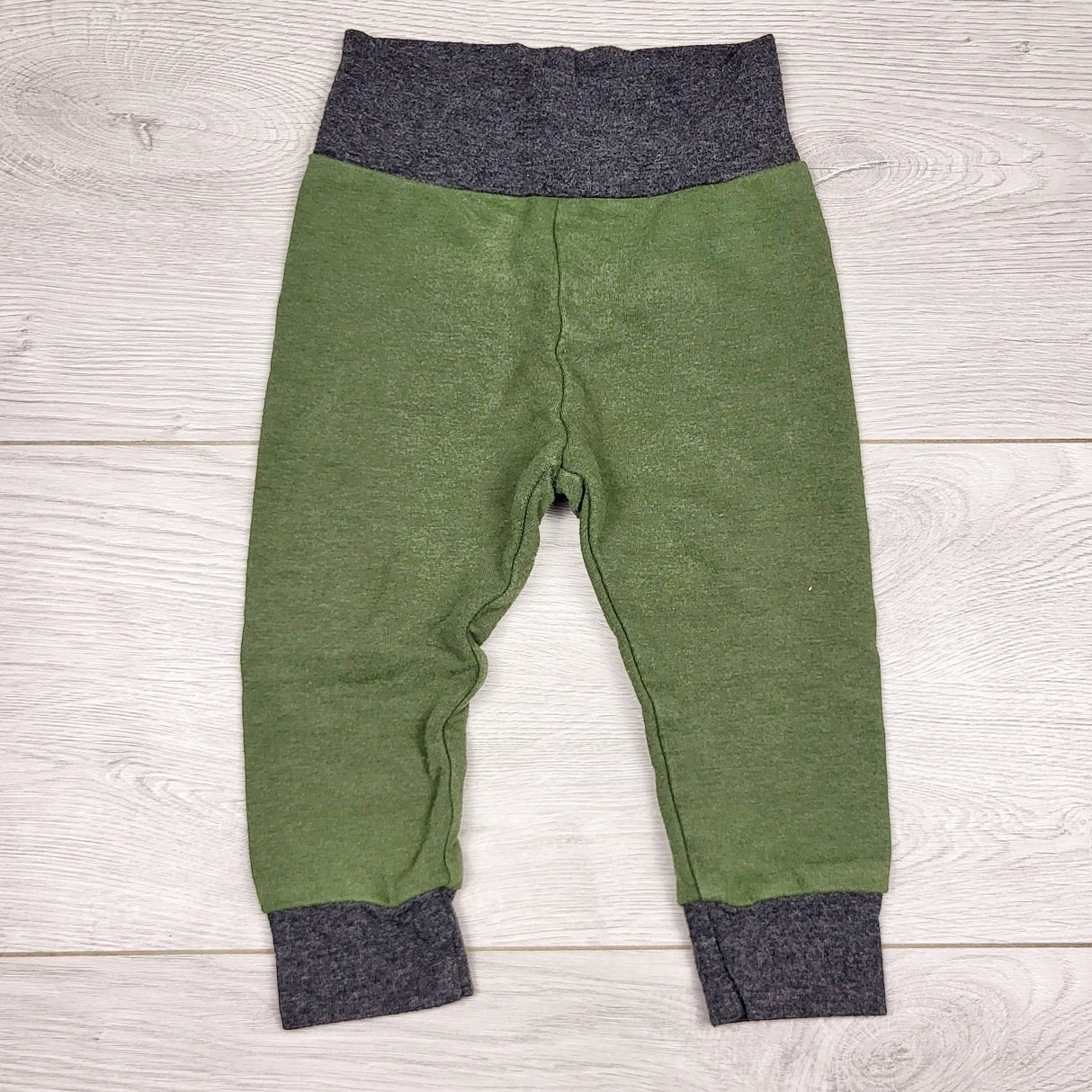 ECRS1 - Goose Loves Lamb handmade green and grey pants. Approx size 6 months