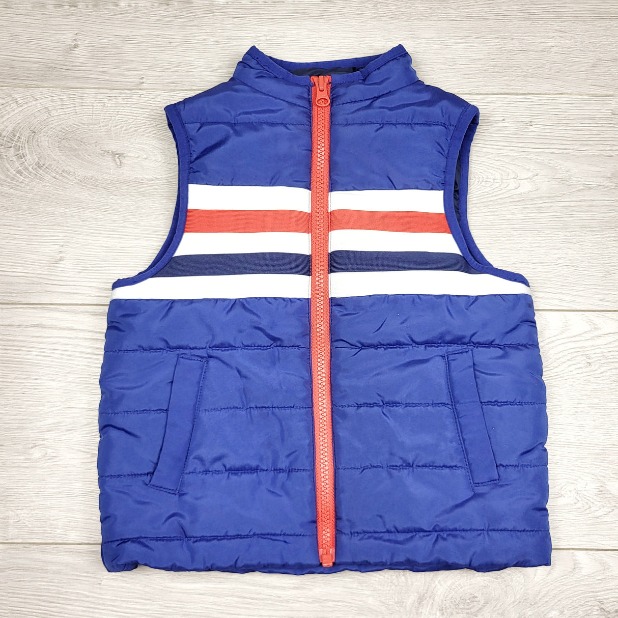 BNG3 - Andy and Evan blue striped quilted vest. Size 4T