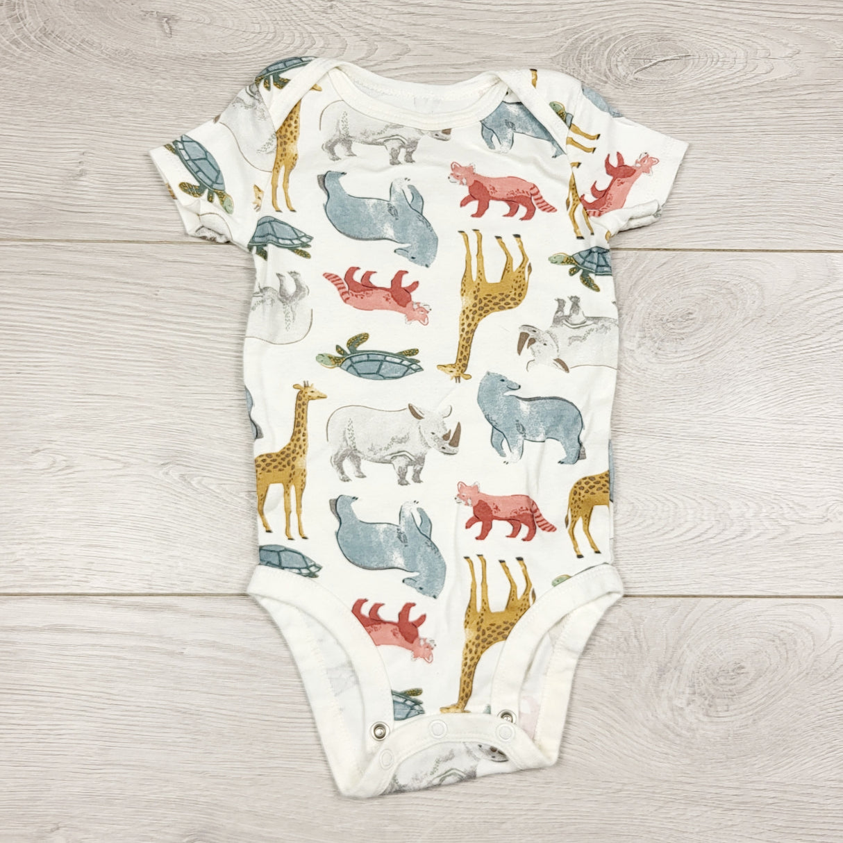 ECRS2 - Little Planet white bodysuit with jungle animals. Size 6 months