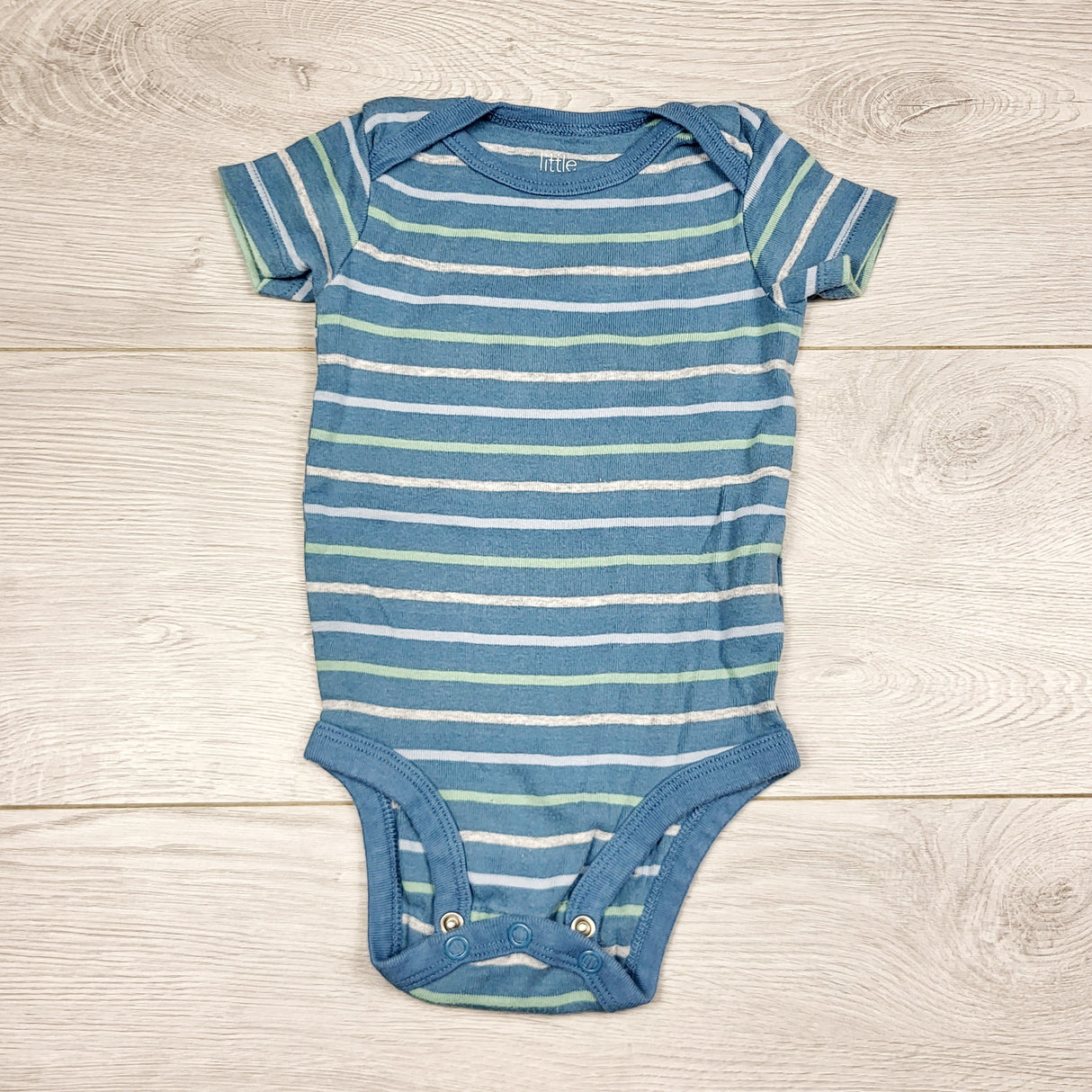 ECRS2 - Little Planet steel blue striped bodysuit. Size 6 months