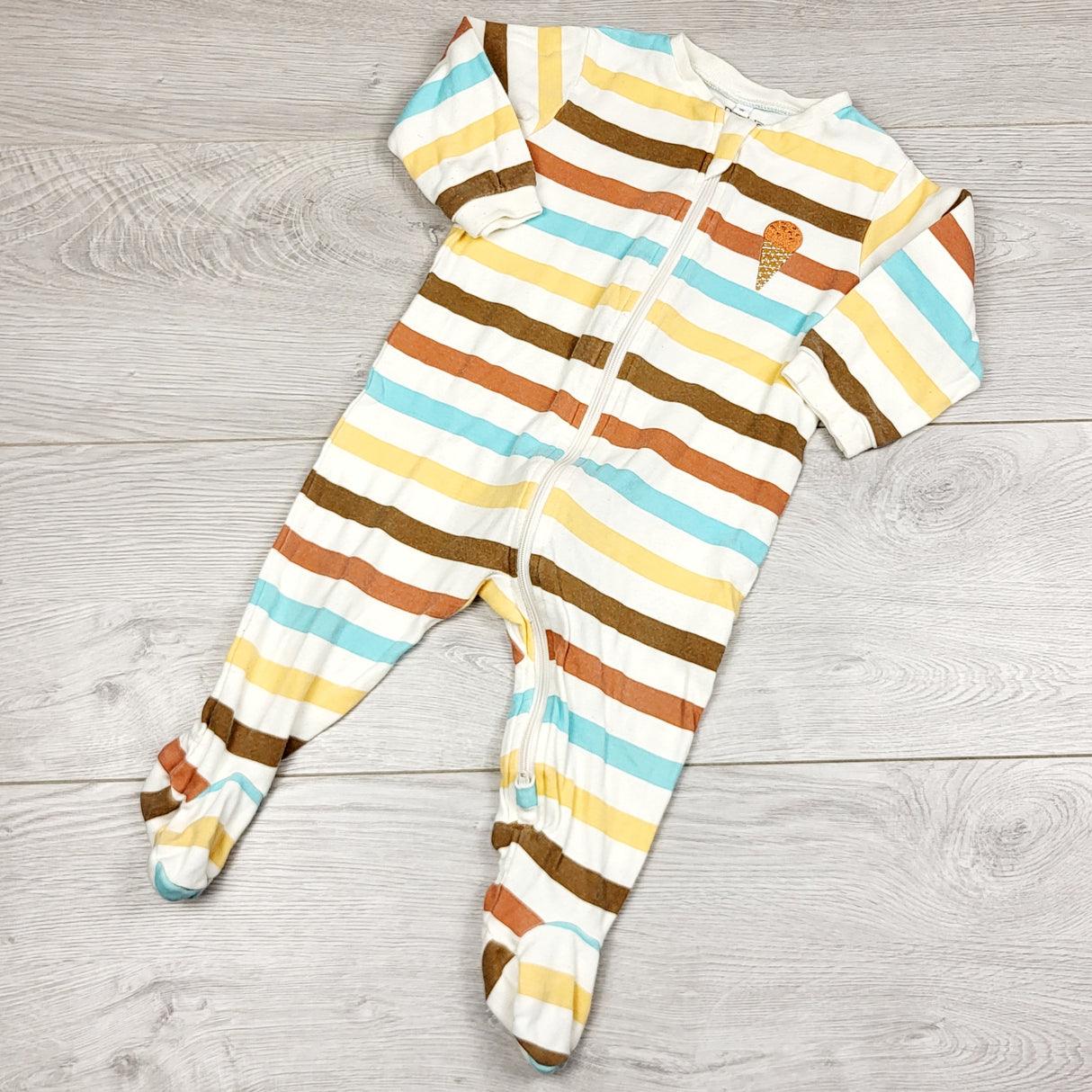 ECRS2 - Pekkle multi-striped zippered cotton sleeper. Size 9 months