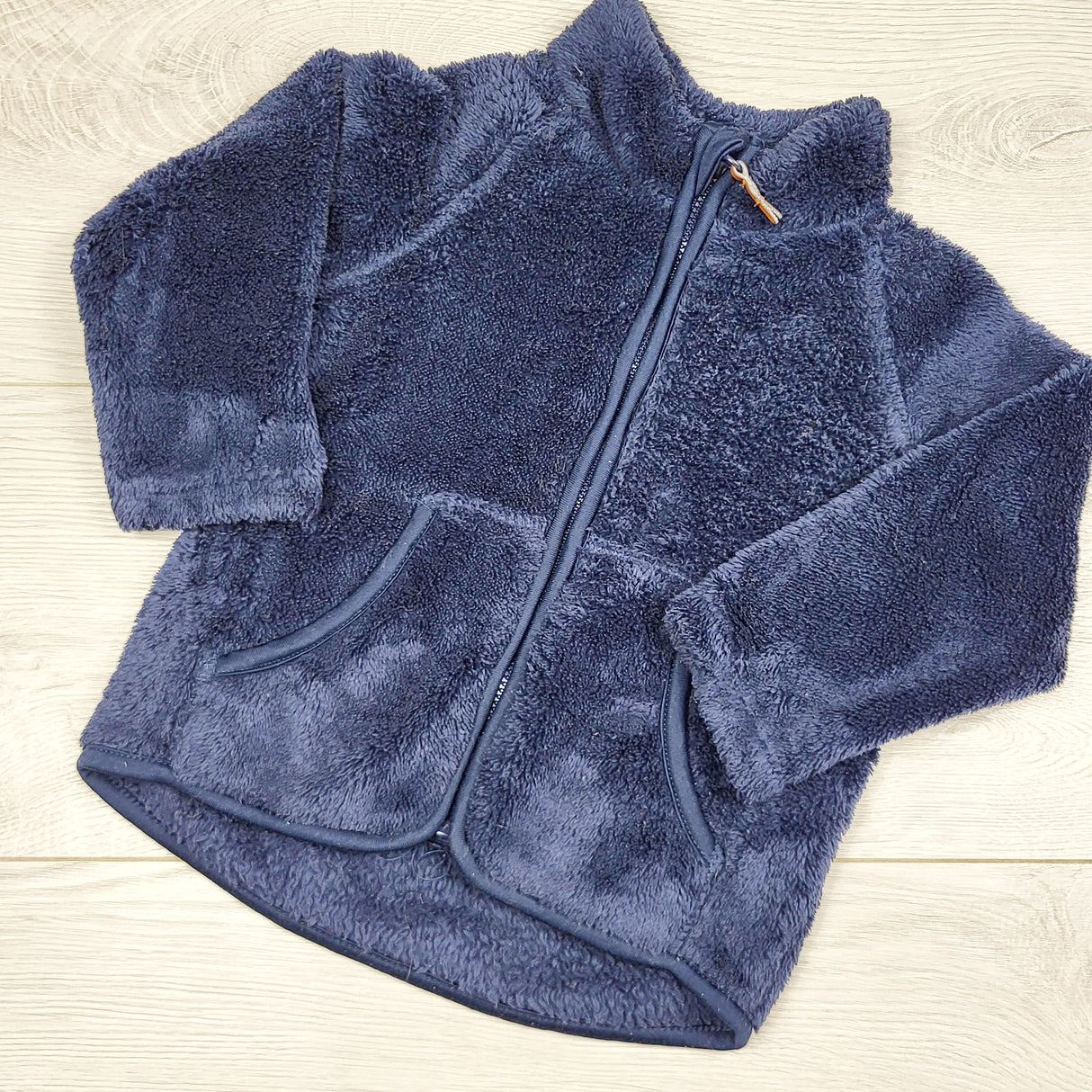 ECRS2 - H and M navy faux fur zip up jacket. Size 9-12 months