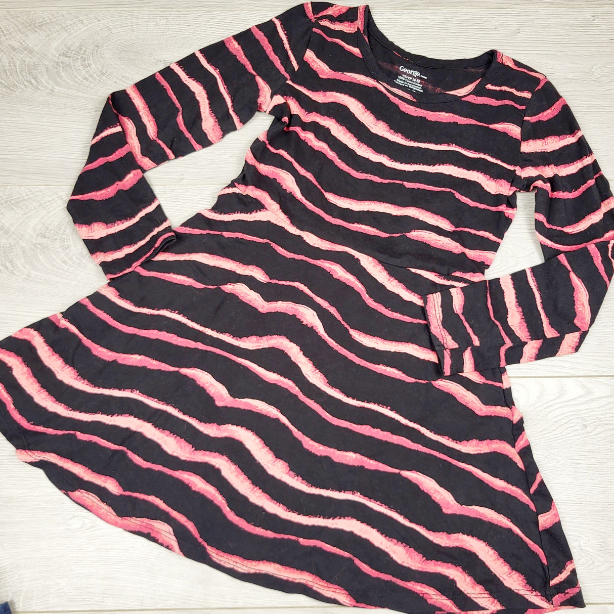 MHAN3 - George black and pink zebra striped skater dress. Size 4/5T