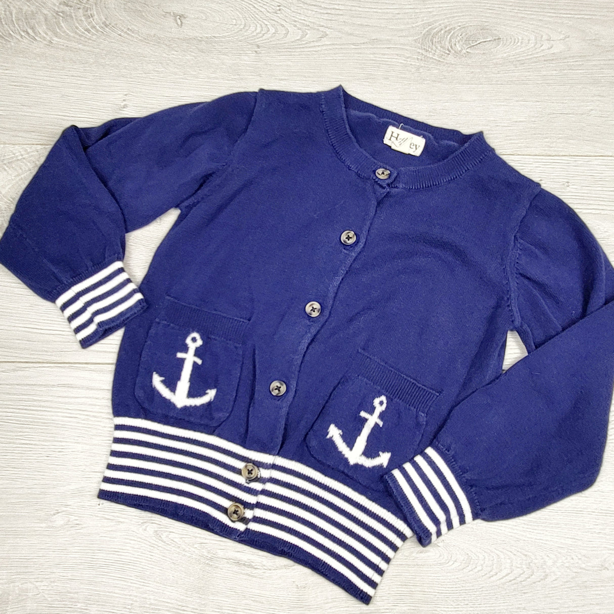 RMAZ2 - Hatley navy cardigan sweater with anchors. Size 5T