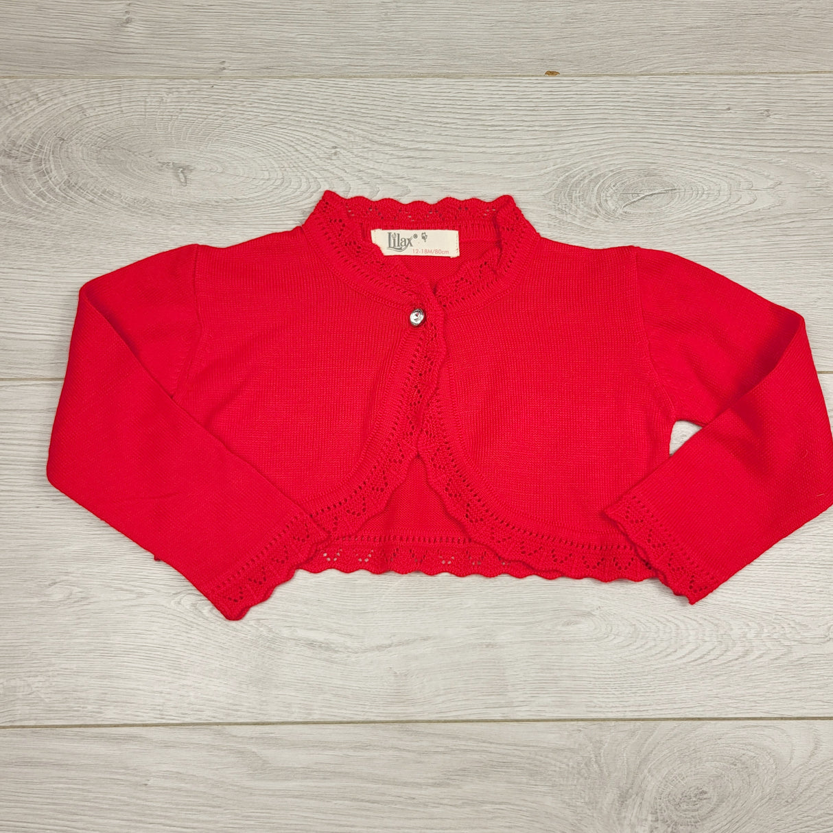 RMAZ22 - Lilax red shrug style cardigan sweater. Size 12-18 months