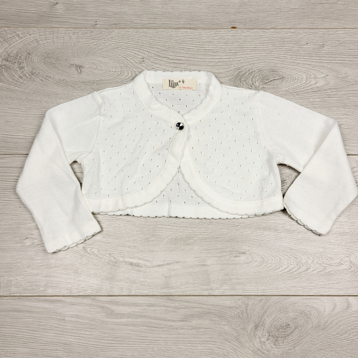 RMAZ22 - Lilax white shrug style cardigan sweater. Size 12-18 months