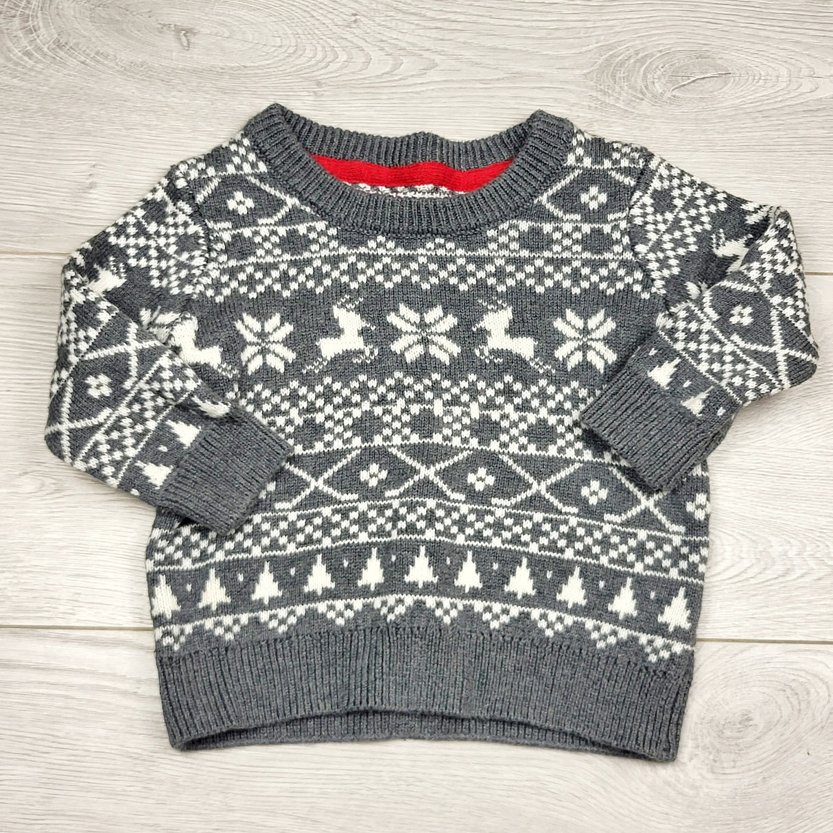 SPRCH1 - George grey Winter patterned pullover sweater. Size 6-12 months