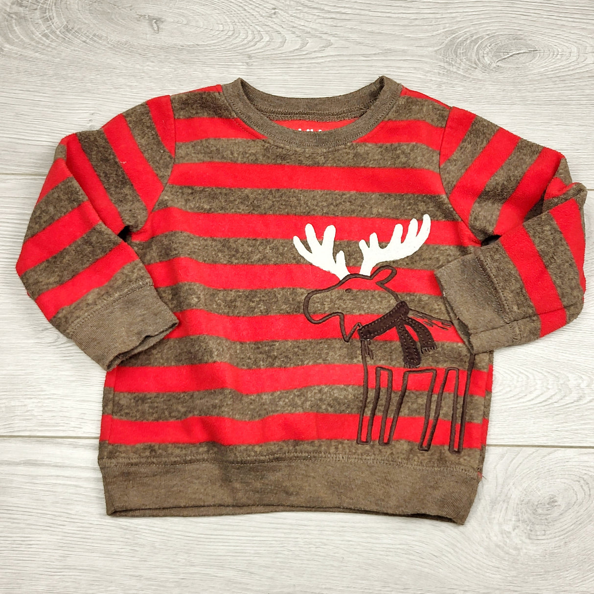 SPRCH1 - Child of Mine striped fleece pullover with moose. Size 12 months