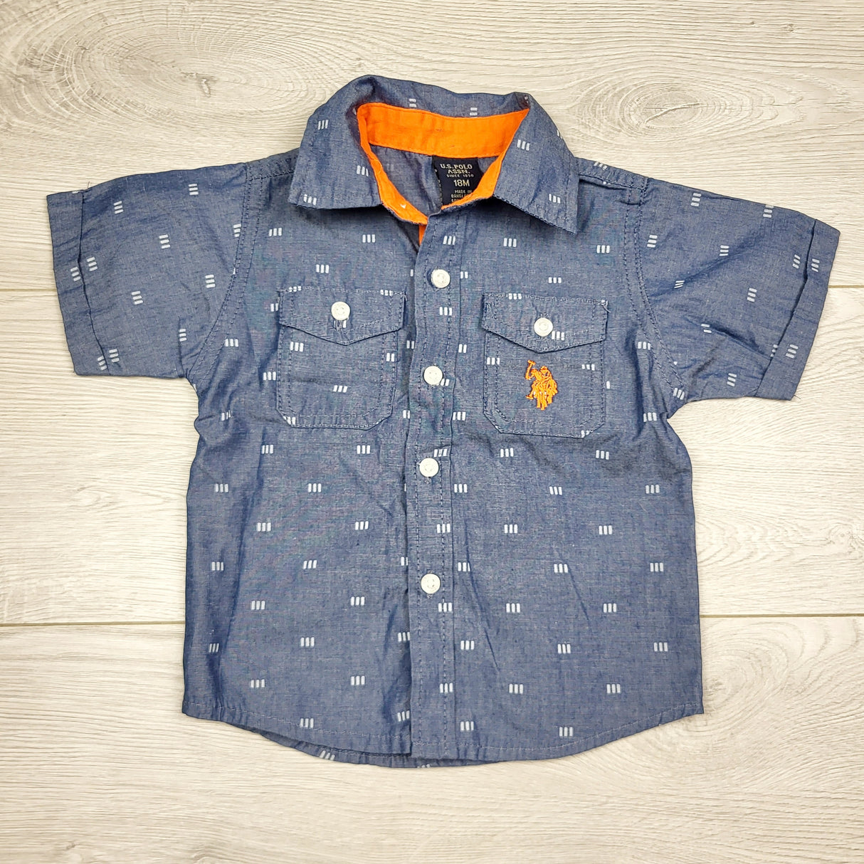 SPRCH1 - U.S. Polo Association chambray button down shirt. Size 18 months