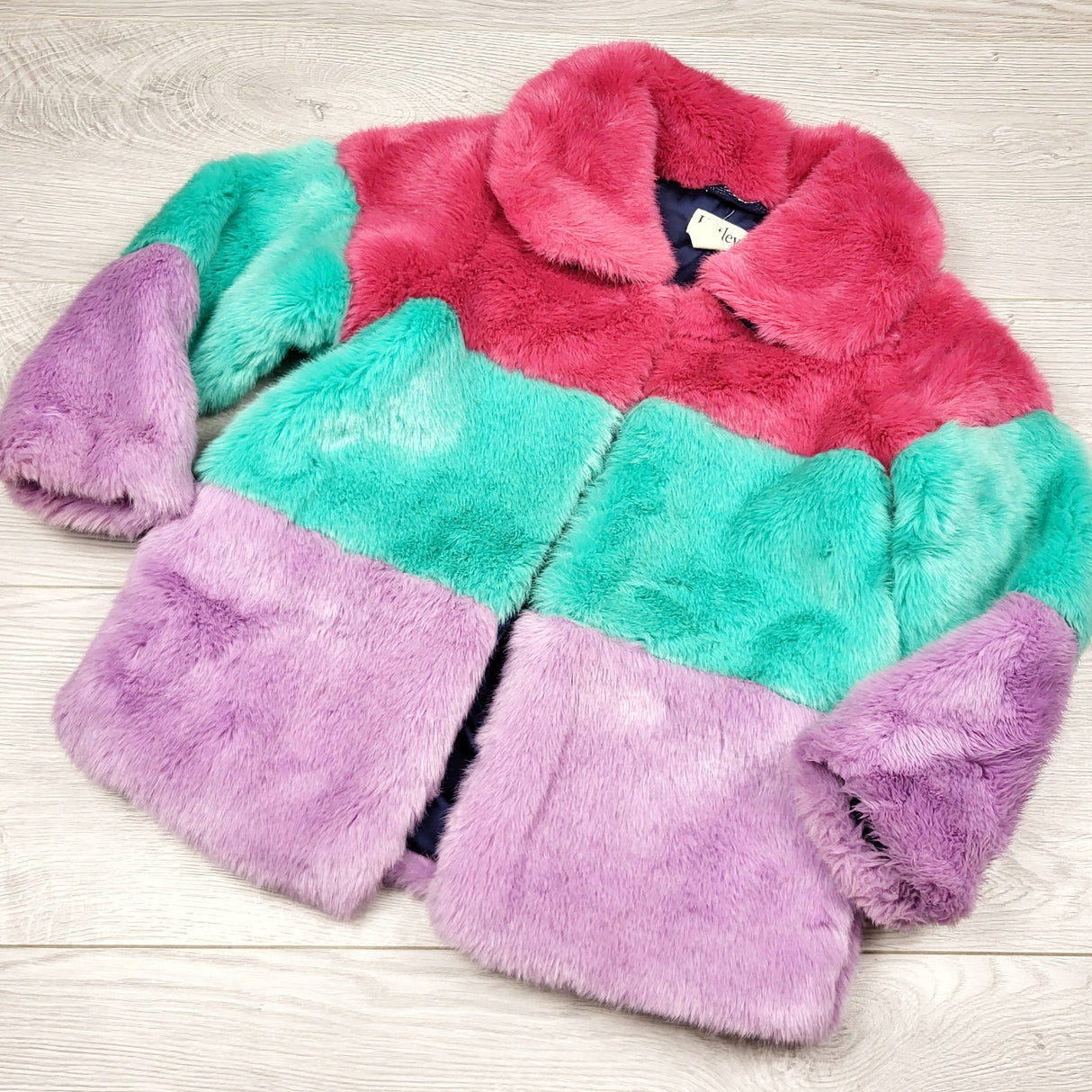 RMAZ3 - Hatley colour block faux fur coat. Size 5T