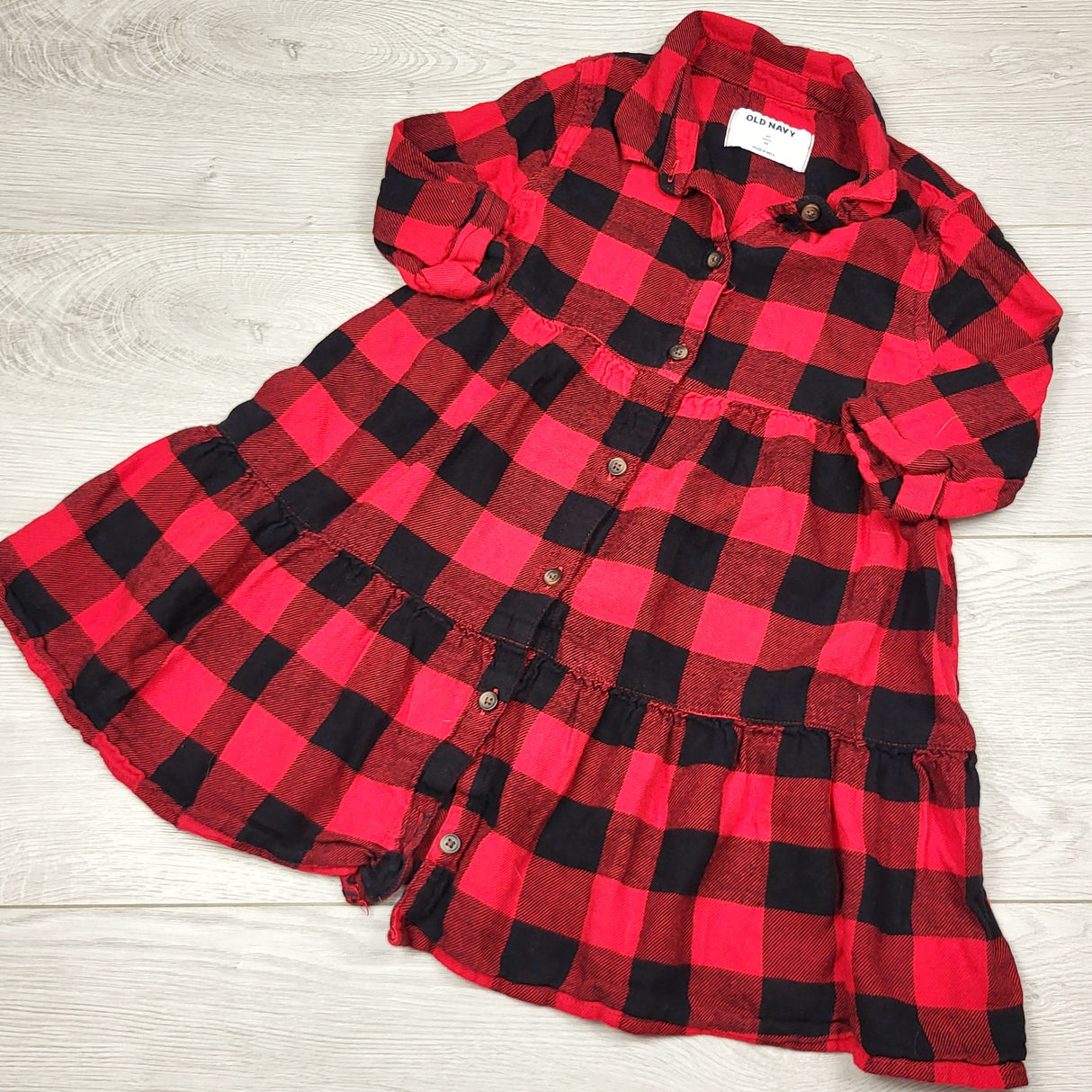 RMAZ3 - Old Navy red buffalo plaid flannel dress. Size 4T