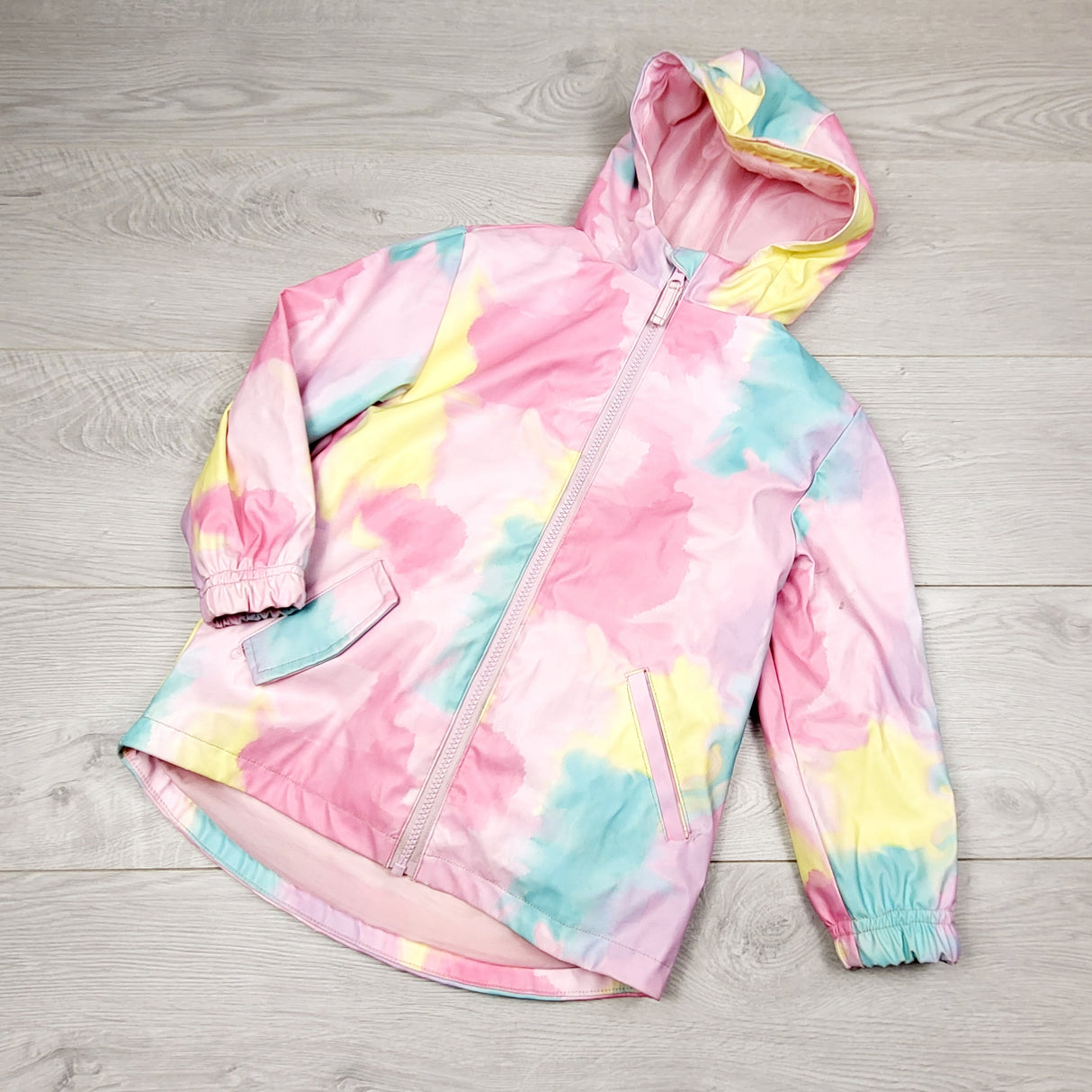 RMAZ3 - Andy and Evan pink patterned rain coat with zip out fleece lining. Size 4/5T