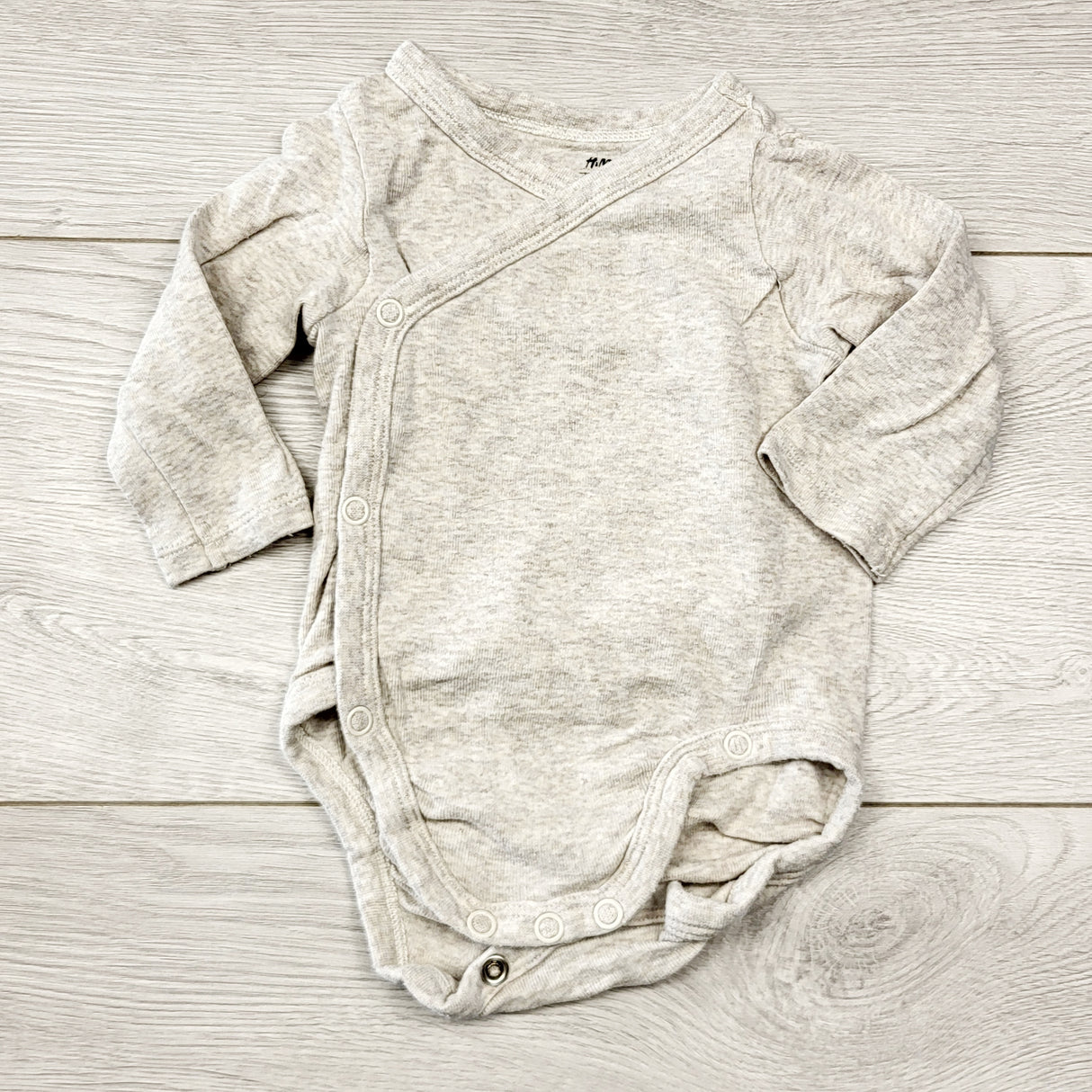 ECRS3 - H and M grey organic cotton wrap style bodysuit. Size 1-2 months