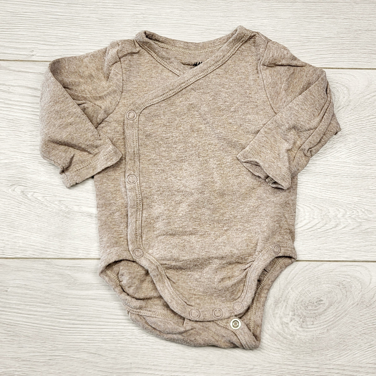 ECRS3 - H and M light brown wrap style organic cotton bodysuit. Size 1-2 months