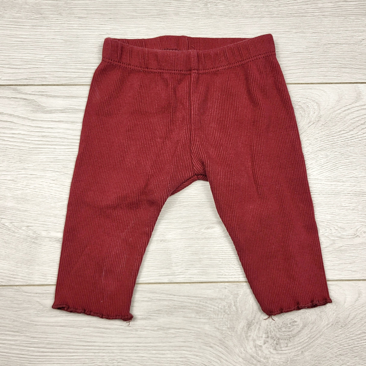 ECRS33 - PL Baby burgundy ribbed cotton pants. Size 3 months