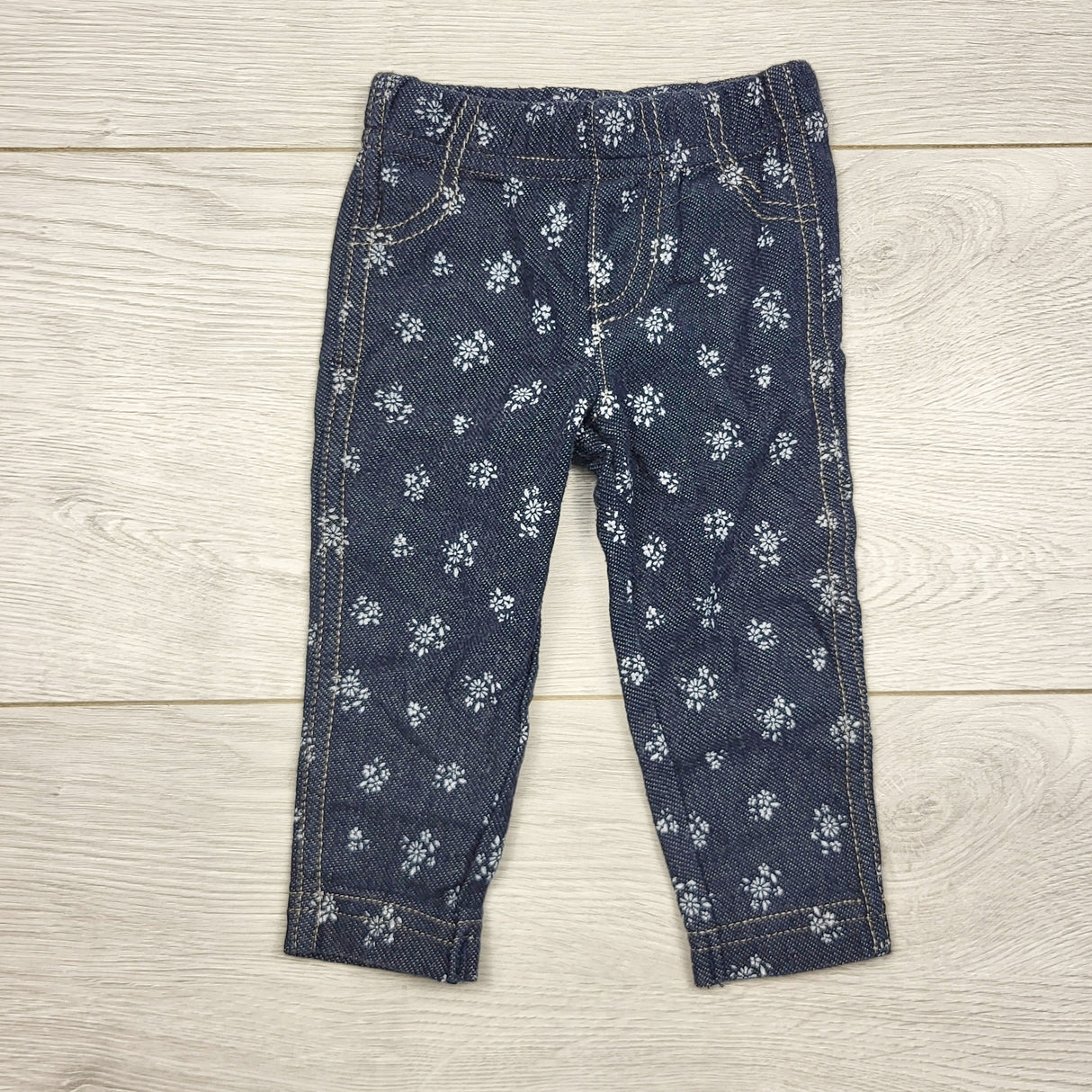 ECRS33 - Carters denim look floral print leggings. Size 3 months