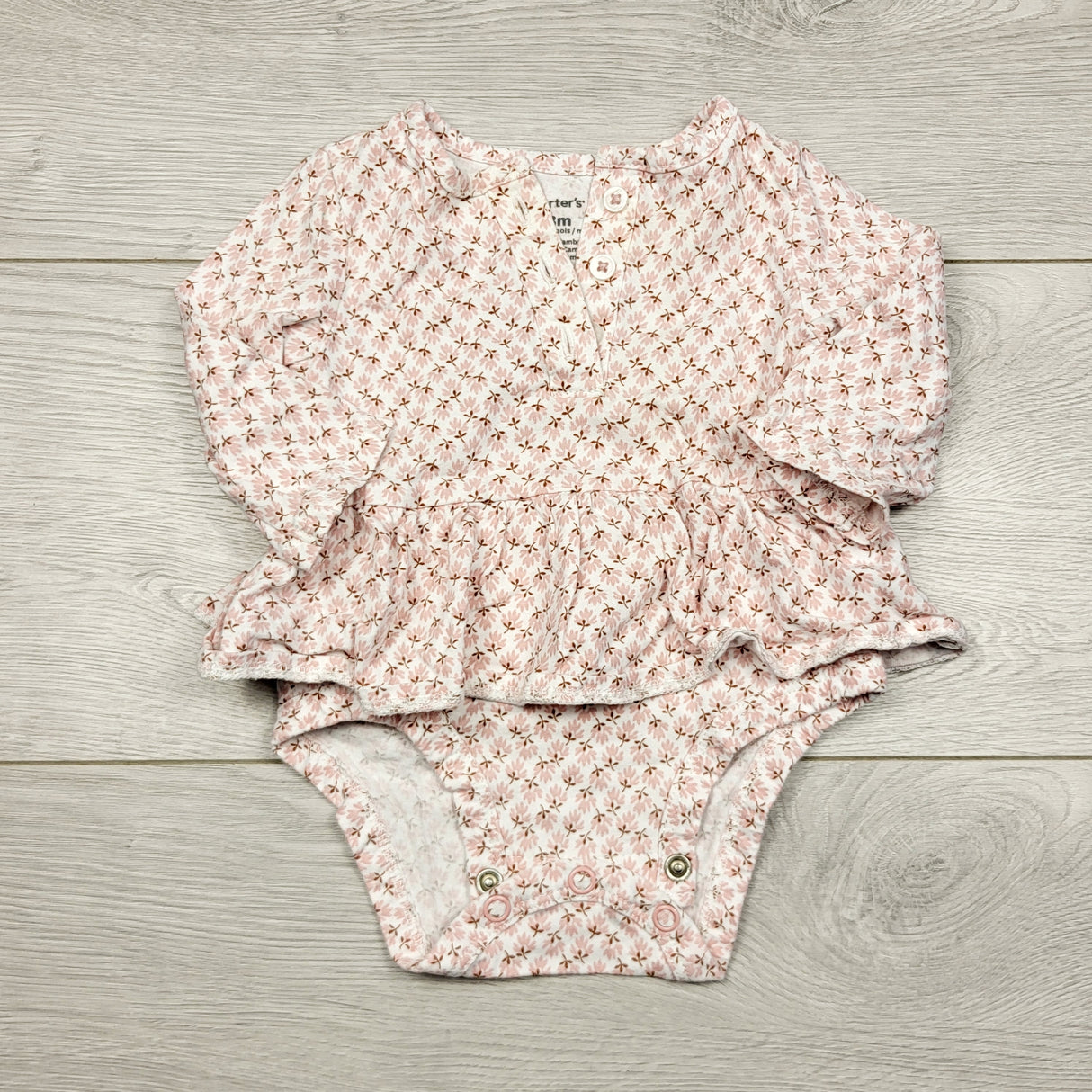 ECRS31 - Carters pink floral print bodysuit with ruffle skirt. Size 3 months