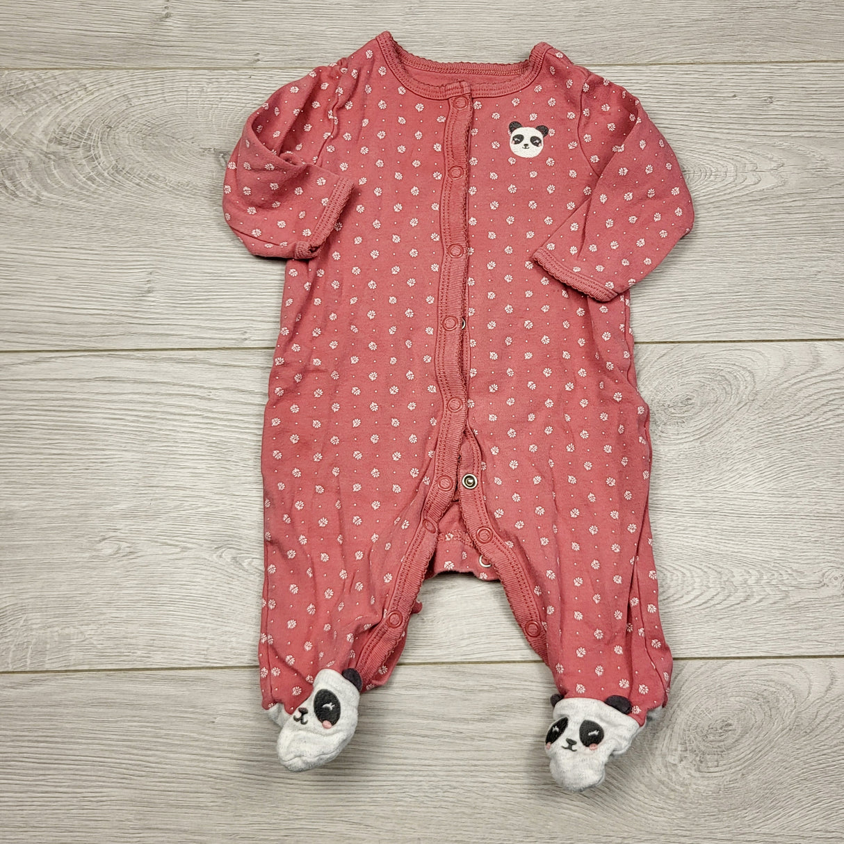 ECRS31 - Carters pink cotton sleeper with panda. Size 3 months