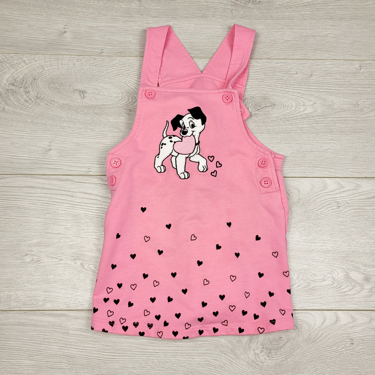 HBRK1 - Disney Baby pink cotton 101 Dalmatians bib dress. Size 24 months