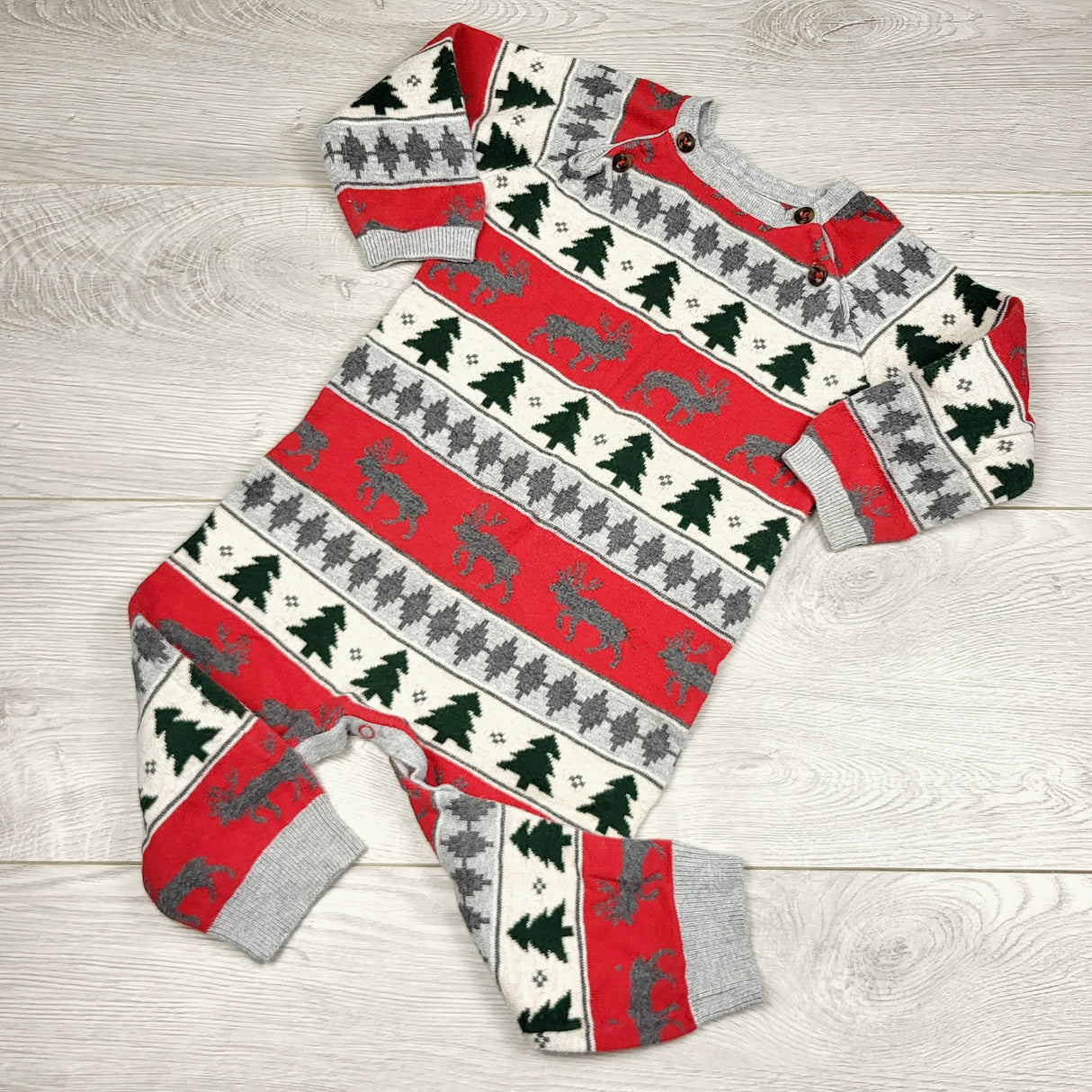 SPRCH2 - Hatley Holiday Elk Fair Isle Baby Sweater Romper. Size 12-18 months