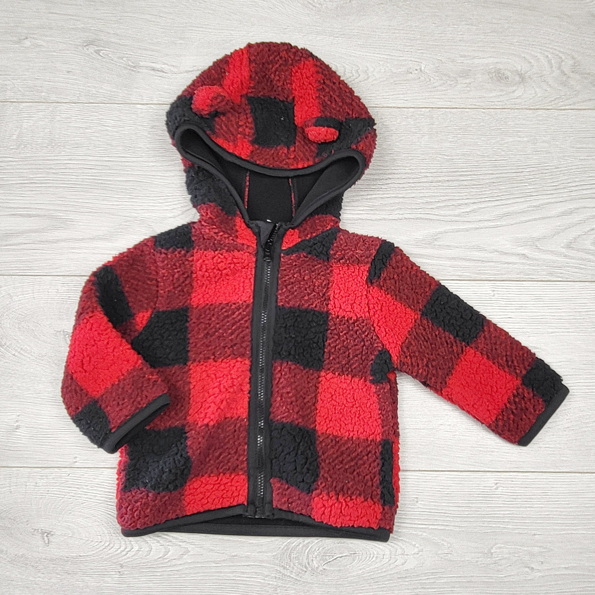 LMAC1 - Joe red plaid sherpa hoodie. Size 3-6 months