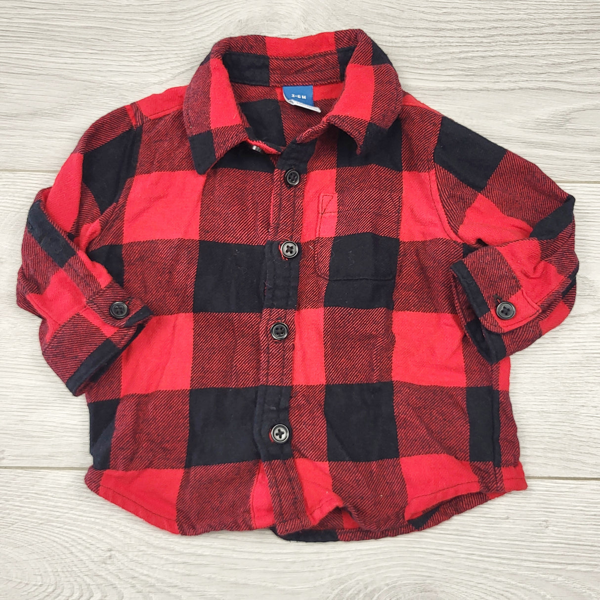 LMAC1 - Old Navy red plaid button down flannel shirt. Size 3-6 months