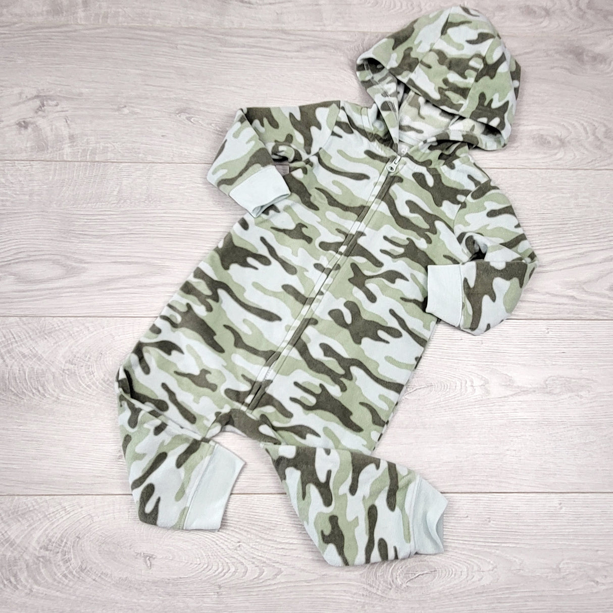 LMAC1 - Child of Mine camouflage hooded fleece romper. Size 12 months