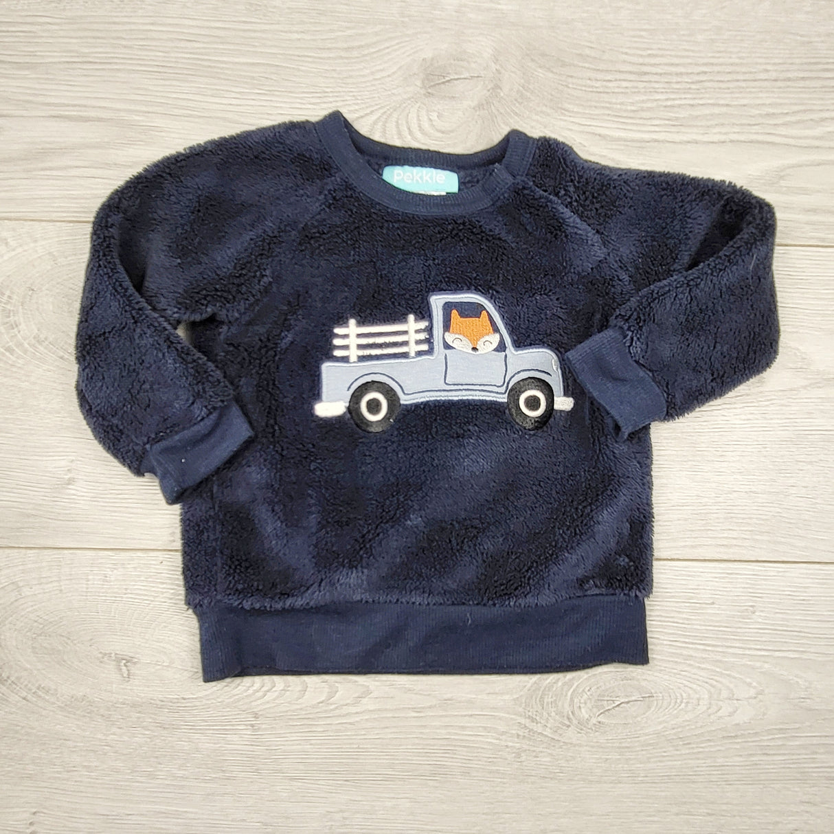 LMAC1 - Pekkle navy faux fur sweatshirt with truck. Size 12 months