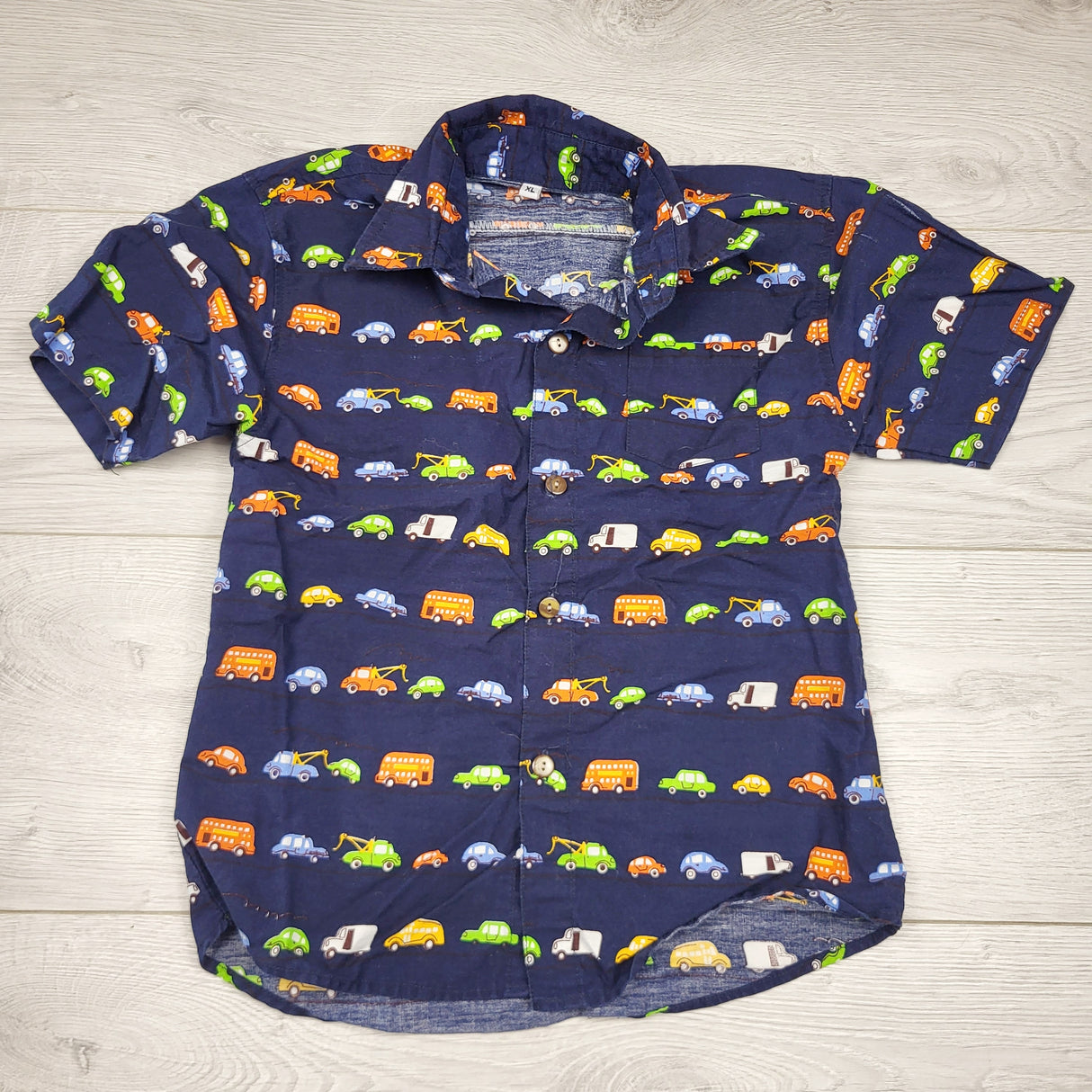 RBRSN2 - Navy button down shirt with cars. Approx size 5T