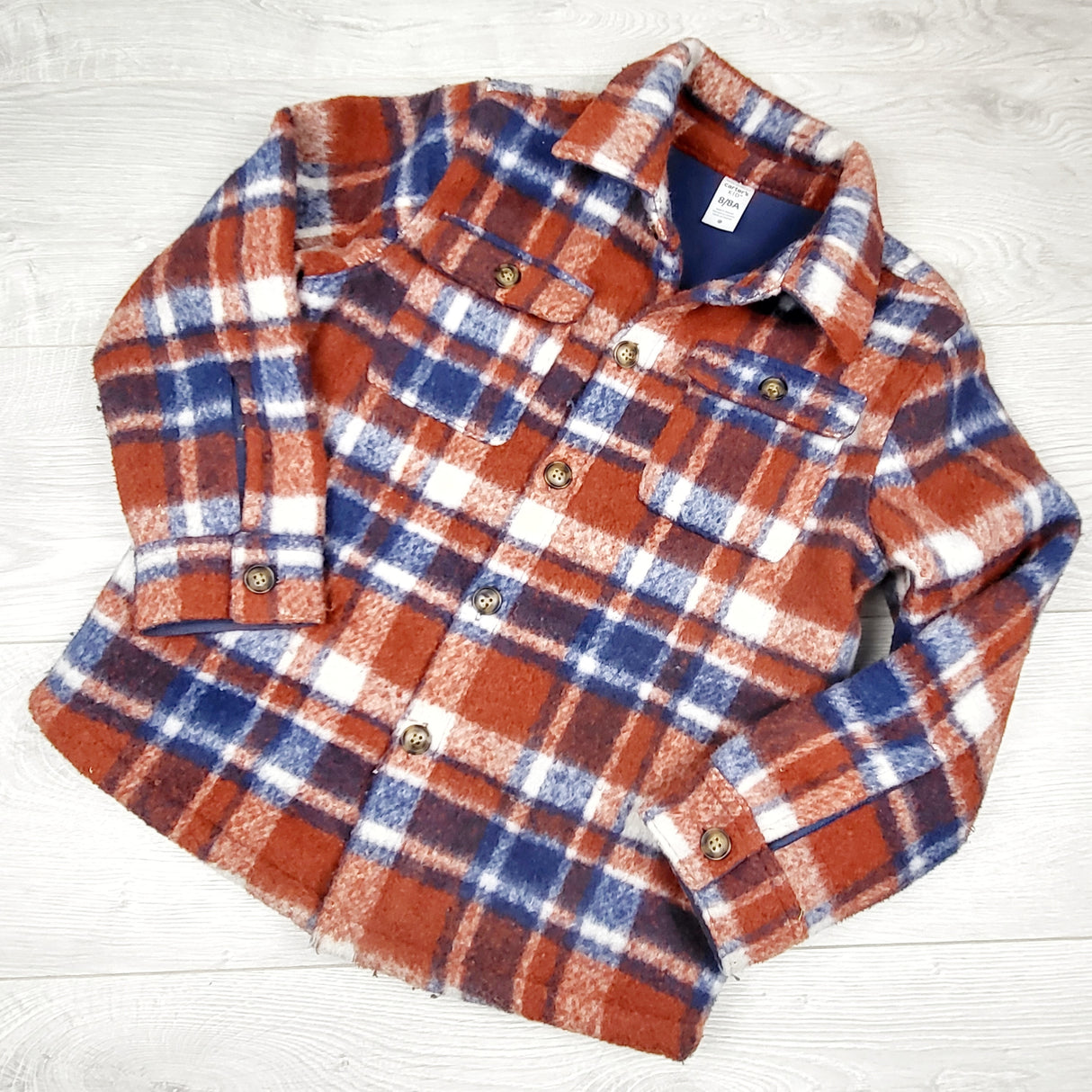 DPAR4 - Carters fleece lined plaid "shacket". Size 8