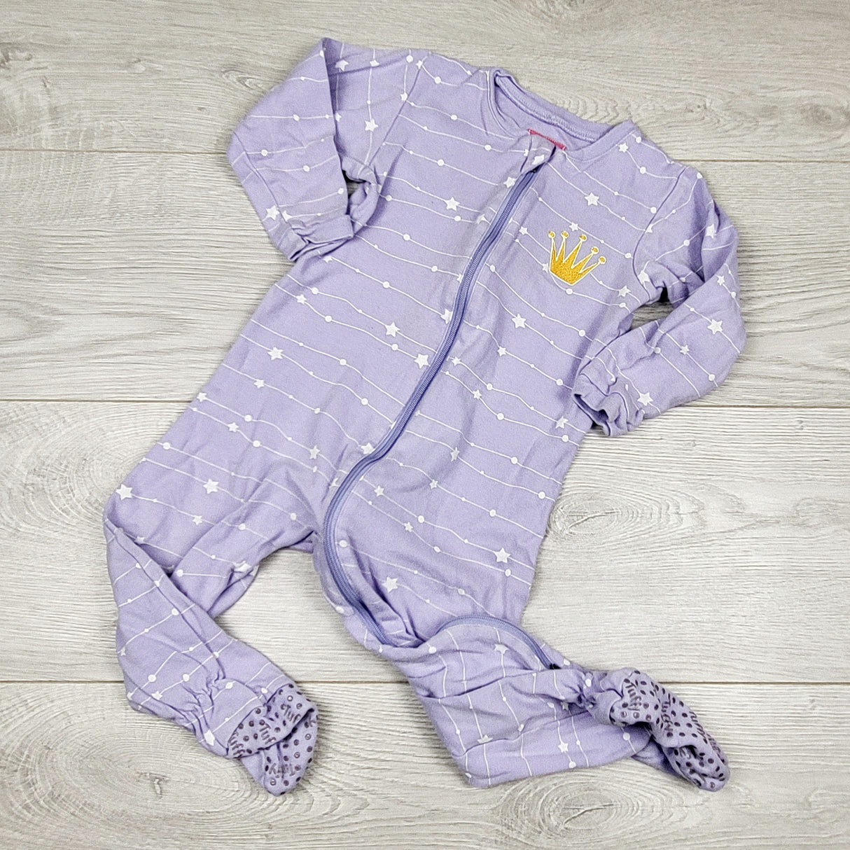 ECRS4 - Tuffy purple zippered cotton sleeper with crown. Size 18 months