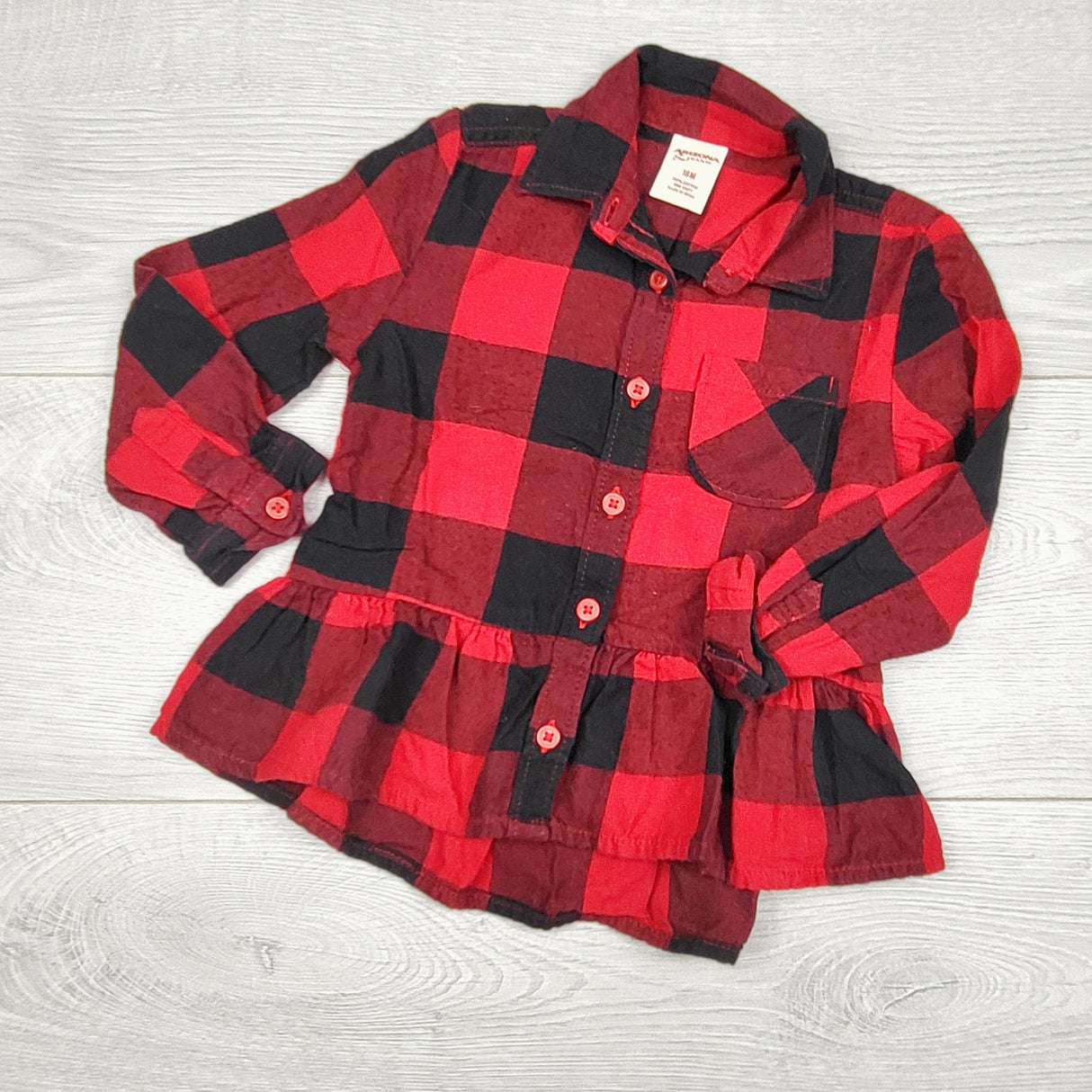 ECRS4 - Arizona Jean red buffalo plaid button down flannel shirt. Size 18 months