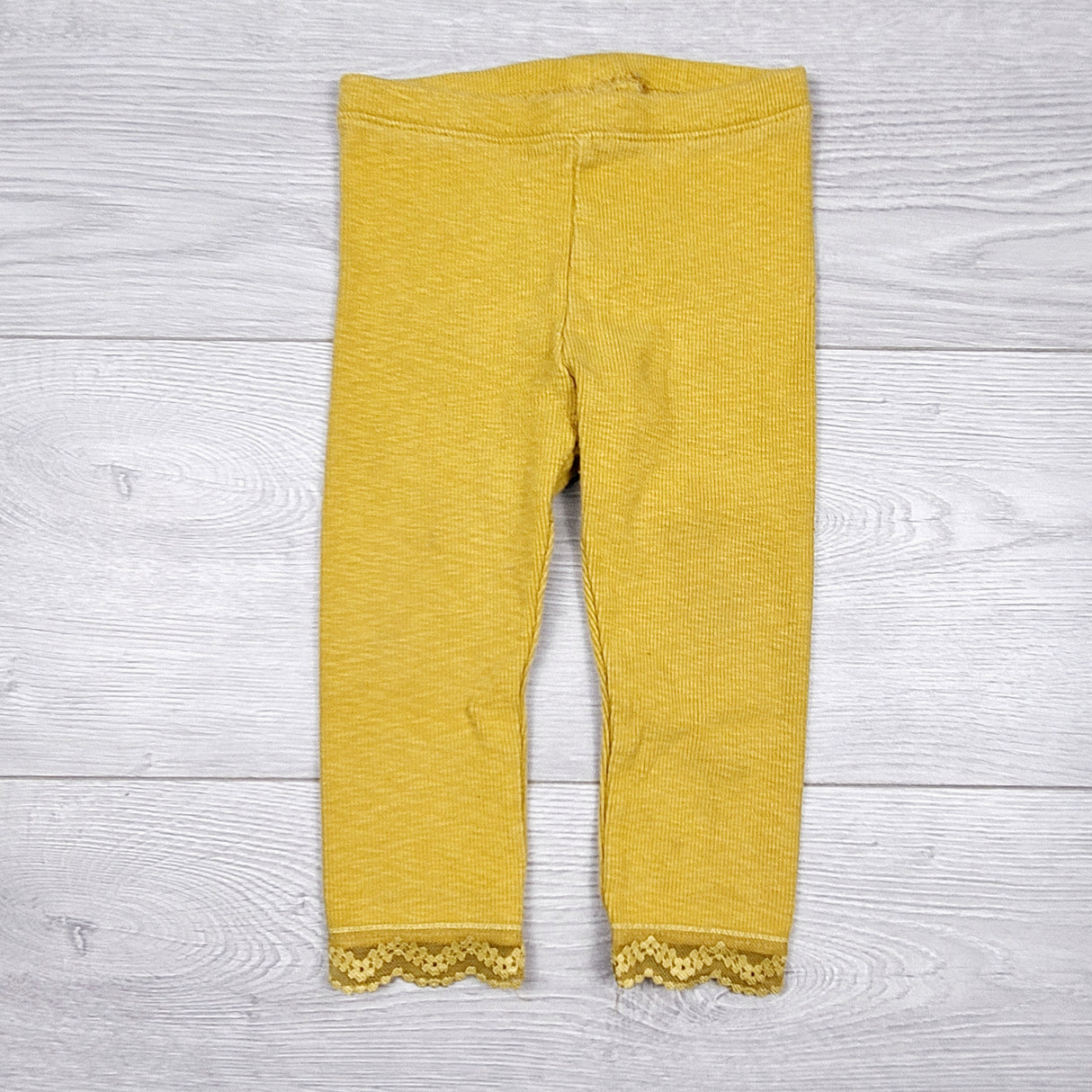 ECRS4 - Old Navy yellow ribbed pants with lace trim. Size 18-24 months