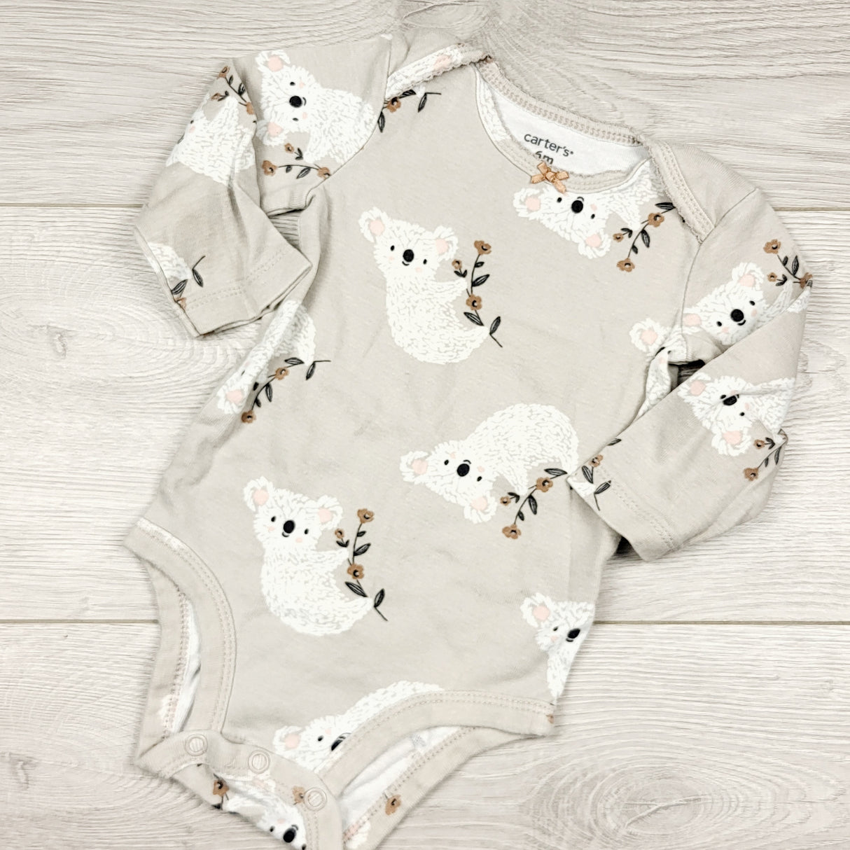 ECRS4 - Carters grey floral print bodysuit with koalas. Size 6 months