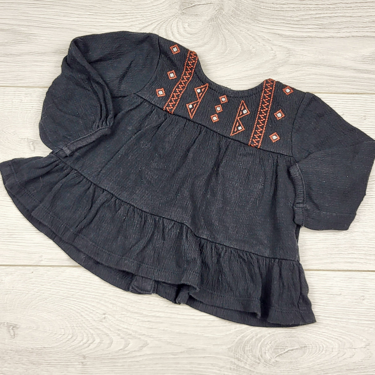 ECRS4 - Carters black peasant top with embroidery. Size 3 months