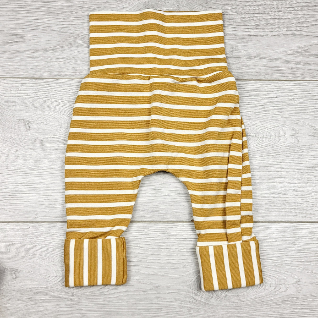 ECRS44 - Handmade golden yellow striped grow with me pants. Approx 3 to 6 months