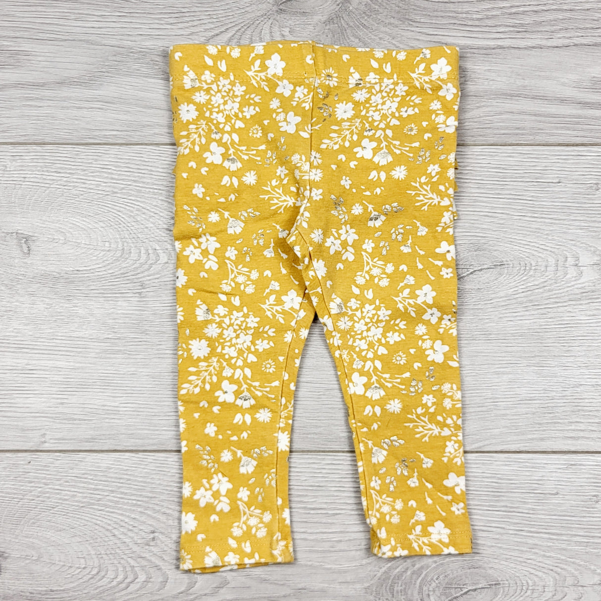 ECRS44 - Yellow floral print leggings with ruffle bum. Size 3-6 months