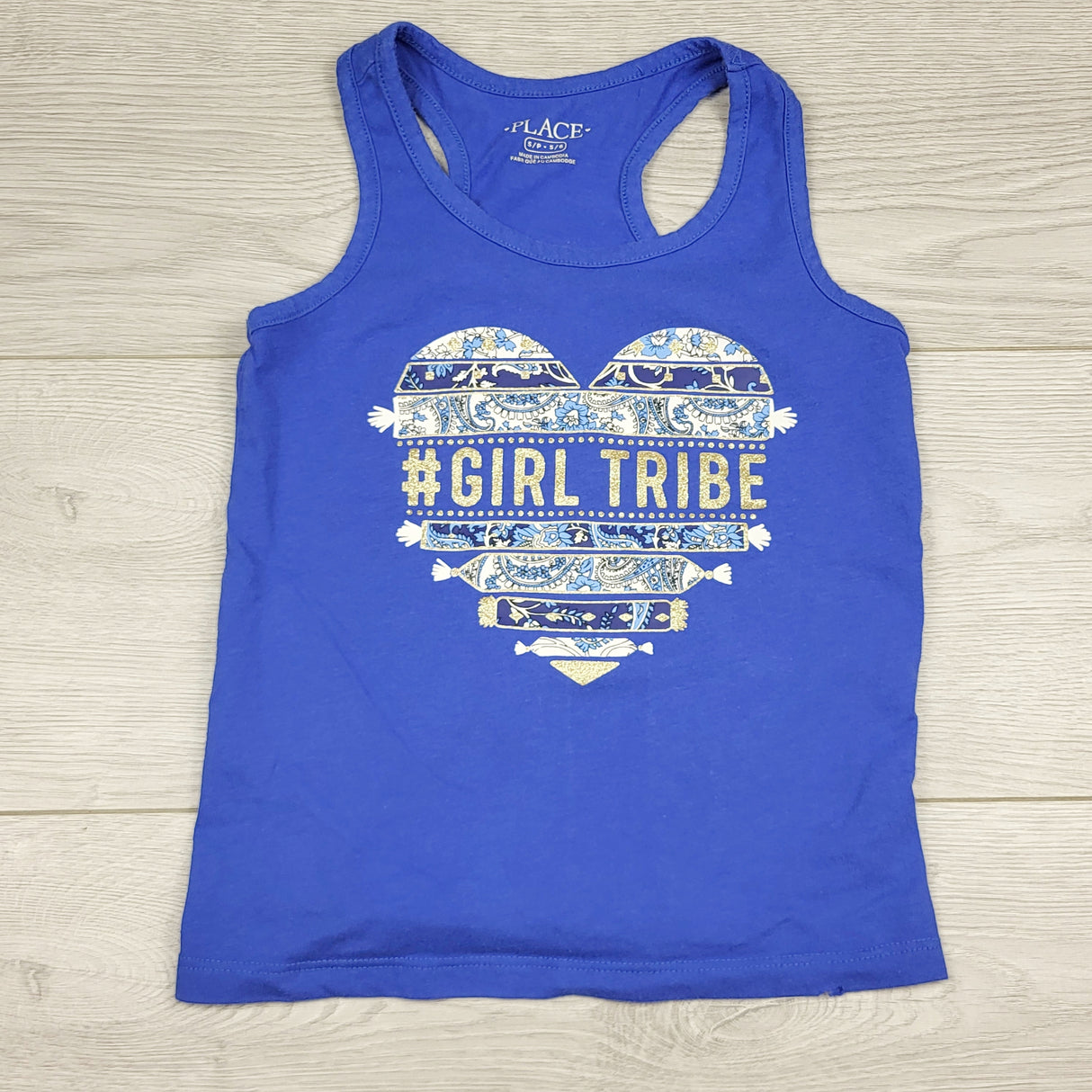 BVRN1 - Children's Place blue "Girl Tribe" tank top. Size 5/6