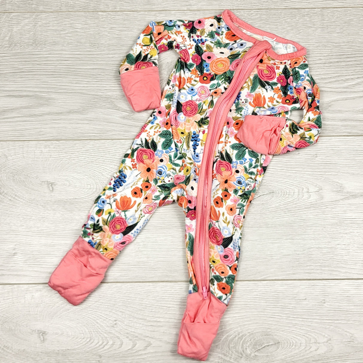 JGIB1 - Miozing pink floral print zippered rayon sleeper. Newborn size