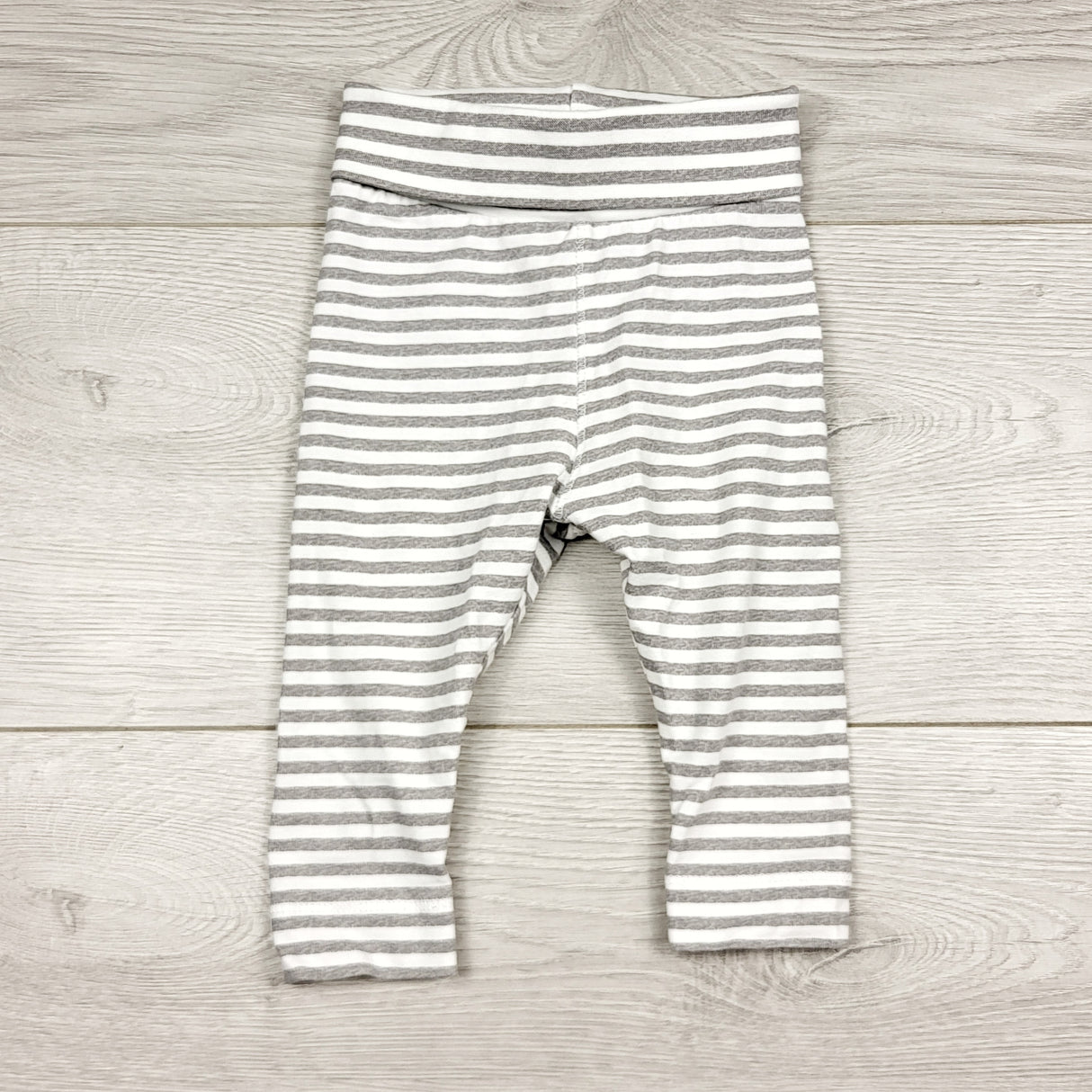 JGIB1 - H and M grey striped foldover cotton pants. Size 2-4 months