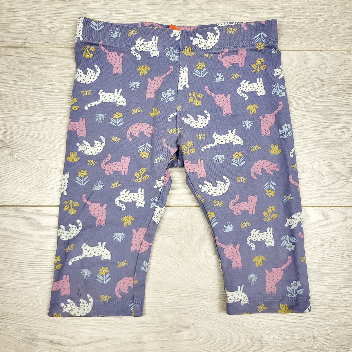 BVRN2 - Joe purple-blue cropped cotton leggings with cats. Size 3T