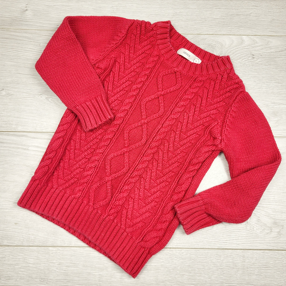 BVRN2 - Nevada red cable knit sweater. Size 3T