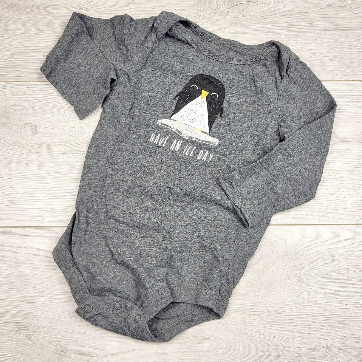 LMAC2 - George grey long sleeved bodysuit with penguin. Size 18-24 months