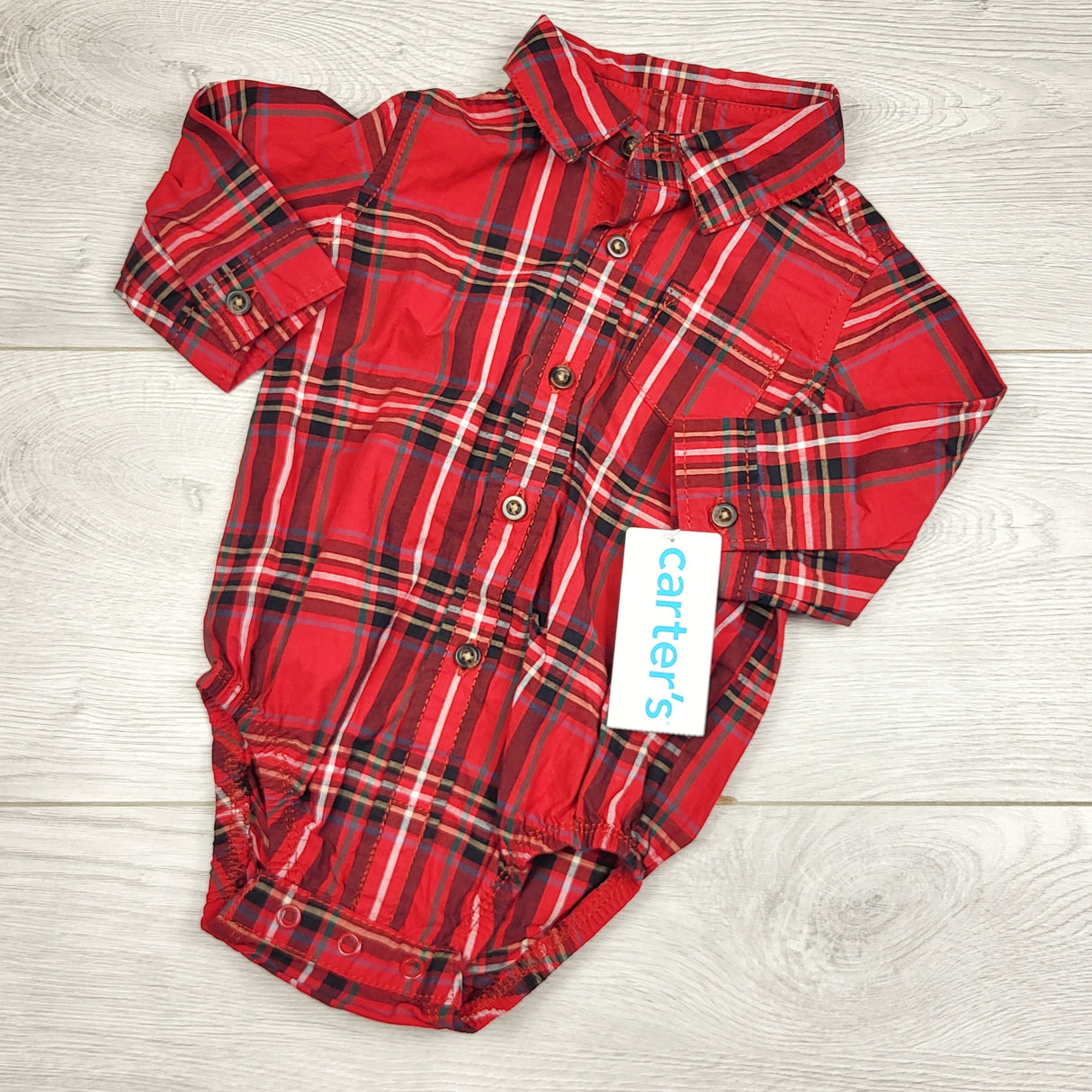 LMAC2 - Carters red plaid button down bodysuit. Size 6 months