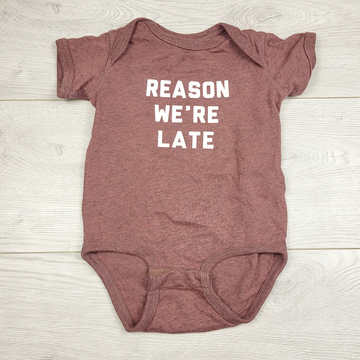 LMAC2 - Custom made "Reason We're Late" bodysuit. Size 12 months