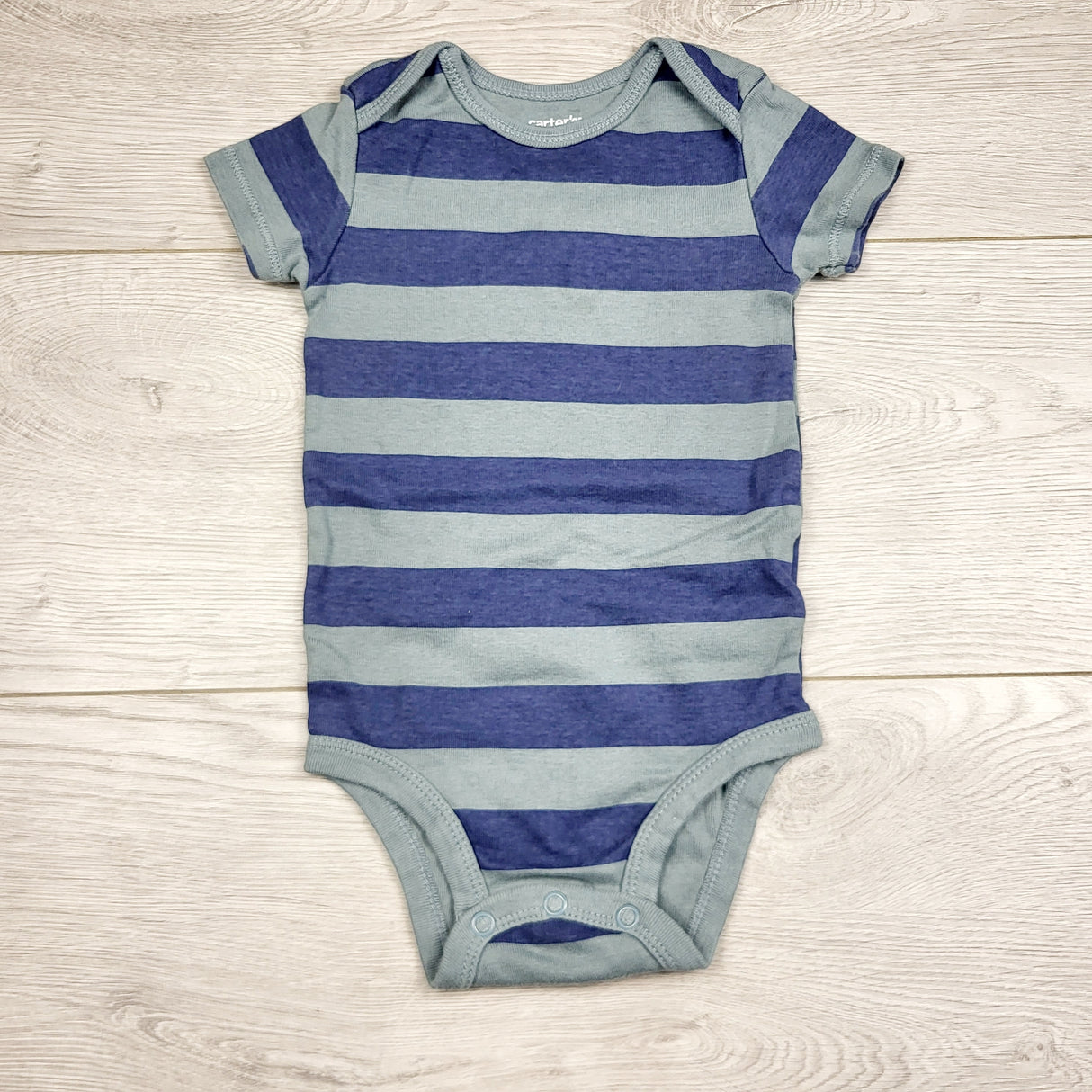 LMAC2 - Carters blue and green striped bodysuit. Size 9 months