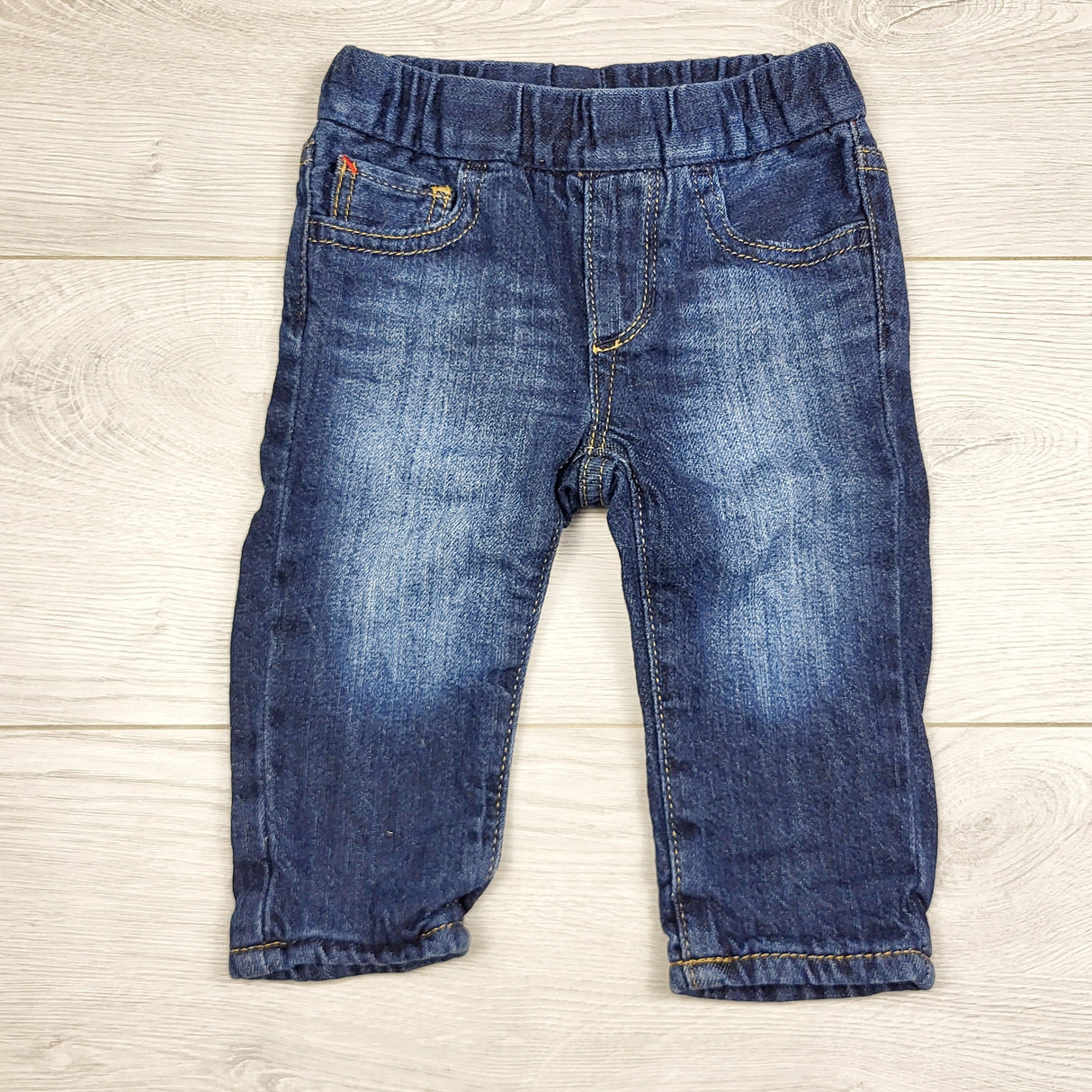 LMAC22 - Gap distressed flannel lined straight leg jeans. Size 3-6 months